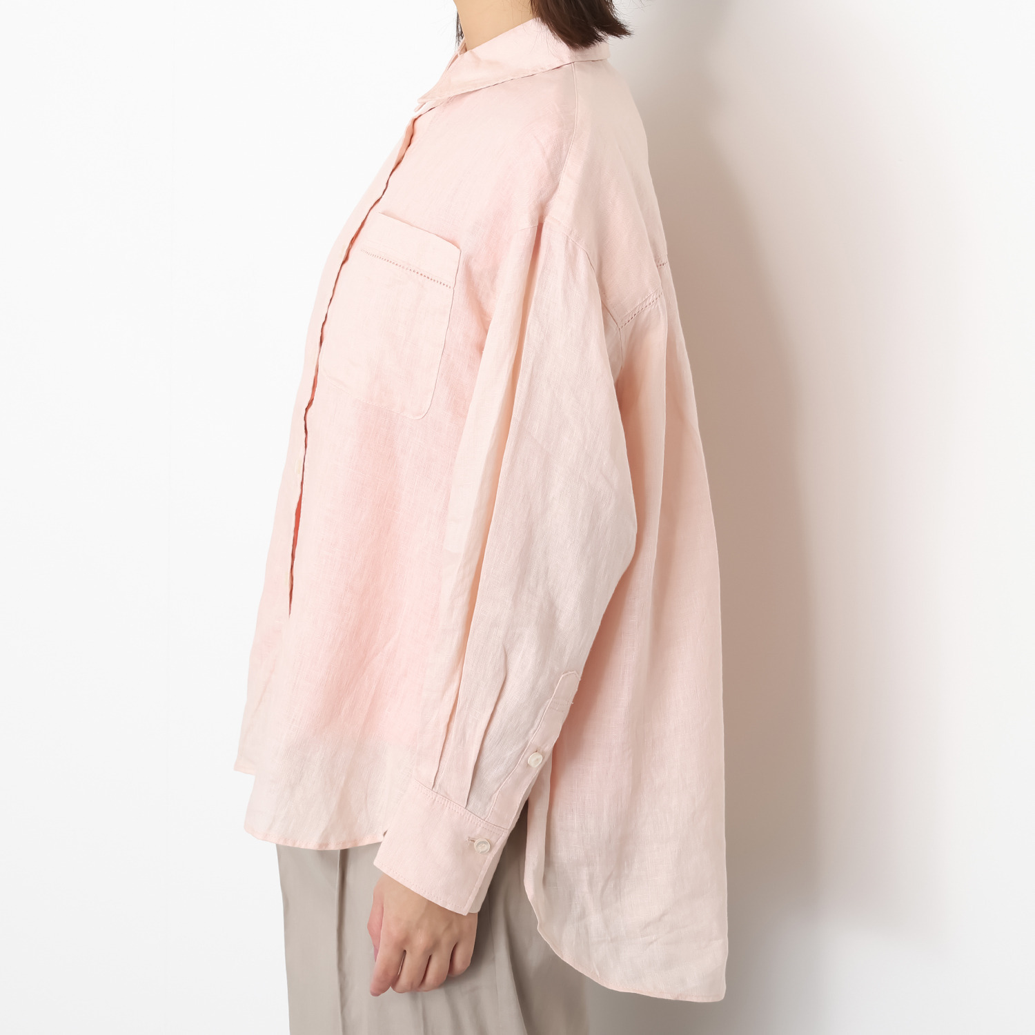 ウタオ フレンチリネン１００％ ピコ刺しゅう ２ウェイシャツ