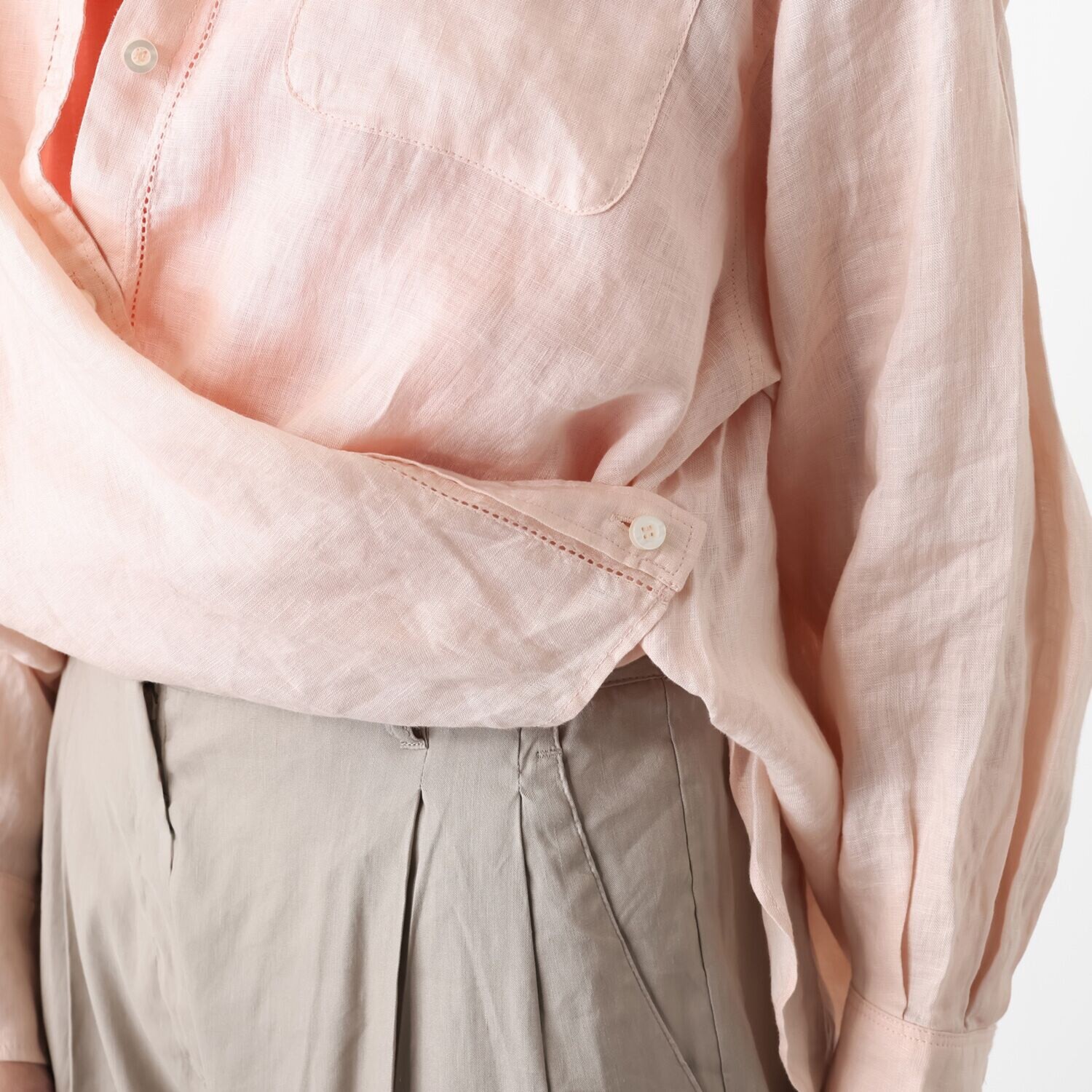 ウタオ フレンチリネン１００％ ピコ刺しゅう ２ウェイシャツ