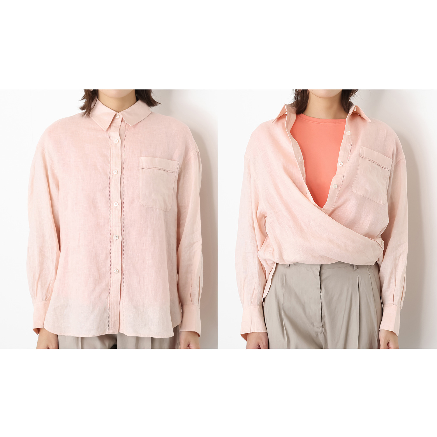 ウタオ フレンチリネン１００％ ピコ刺しゅう ２ウェイシャツ