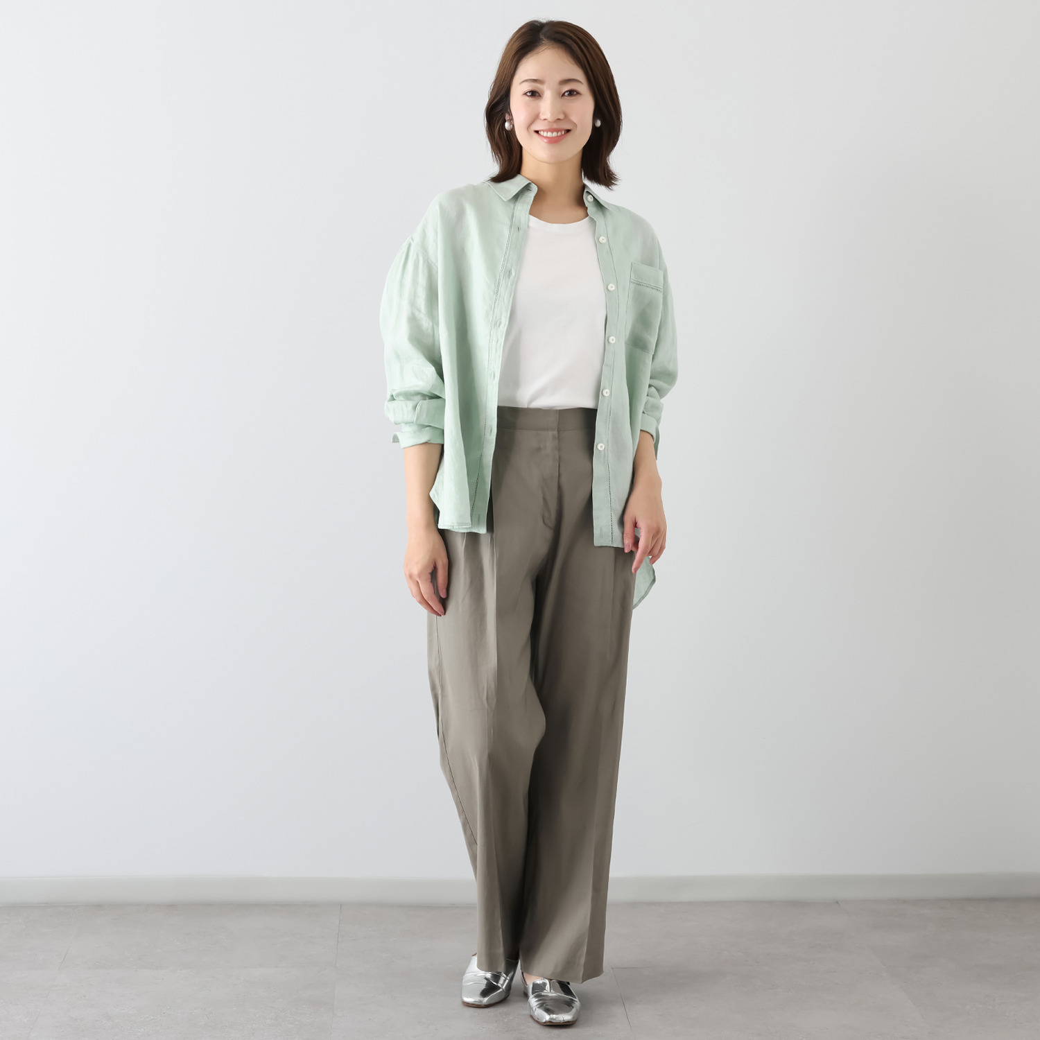 ウタオ フレンチリネン１００％ ピコ刺しゅう ２ウェイシャツ