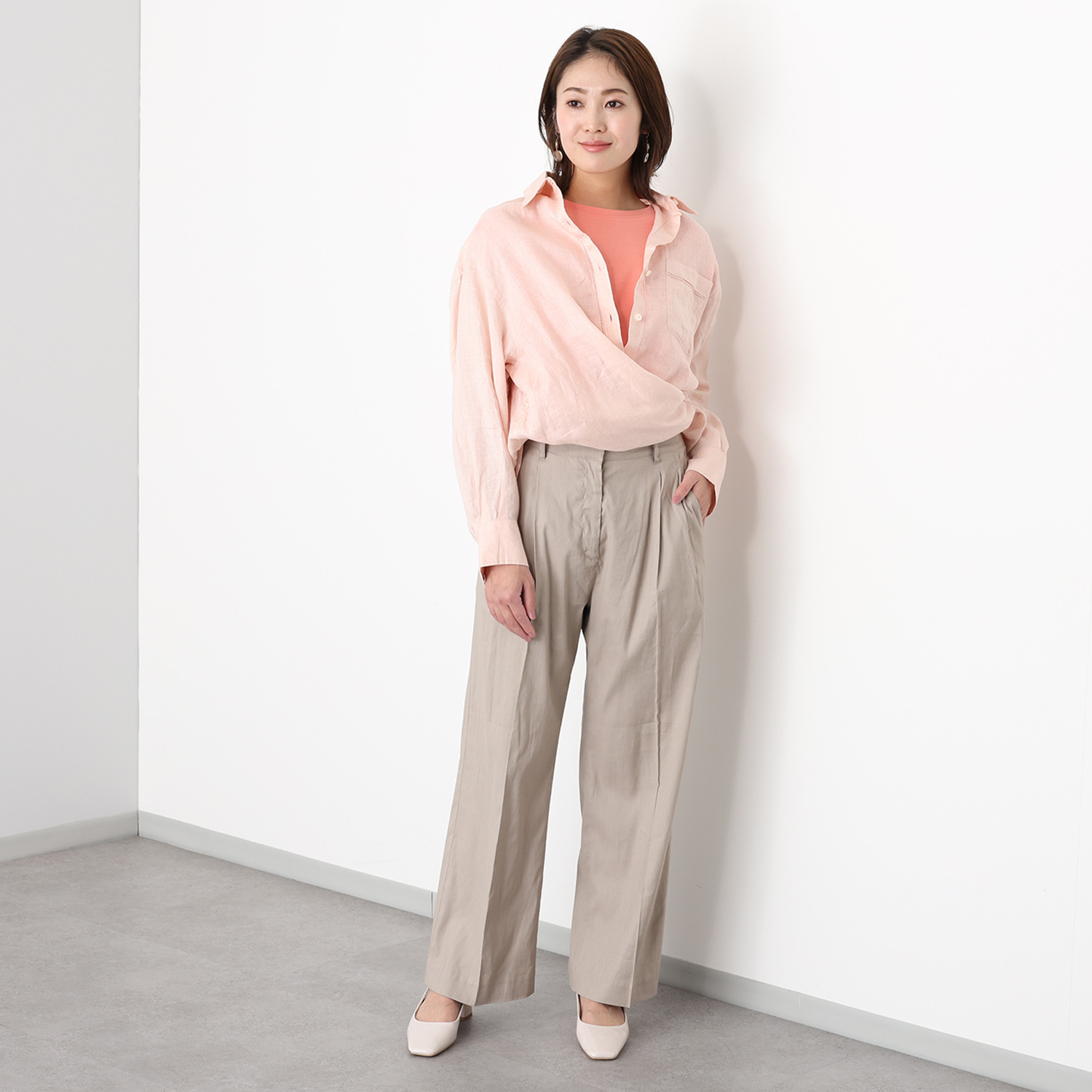 ウタオ フレンチリネン１００％ ピコ刺しゅう ２ウェイシャツ