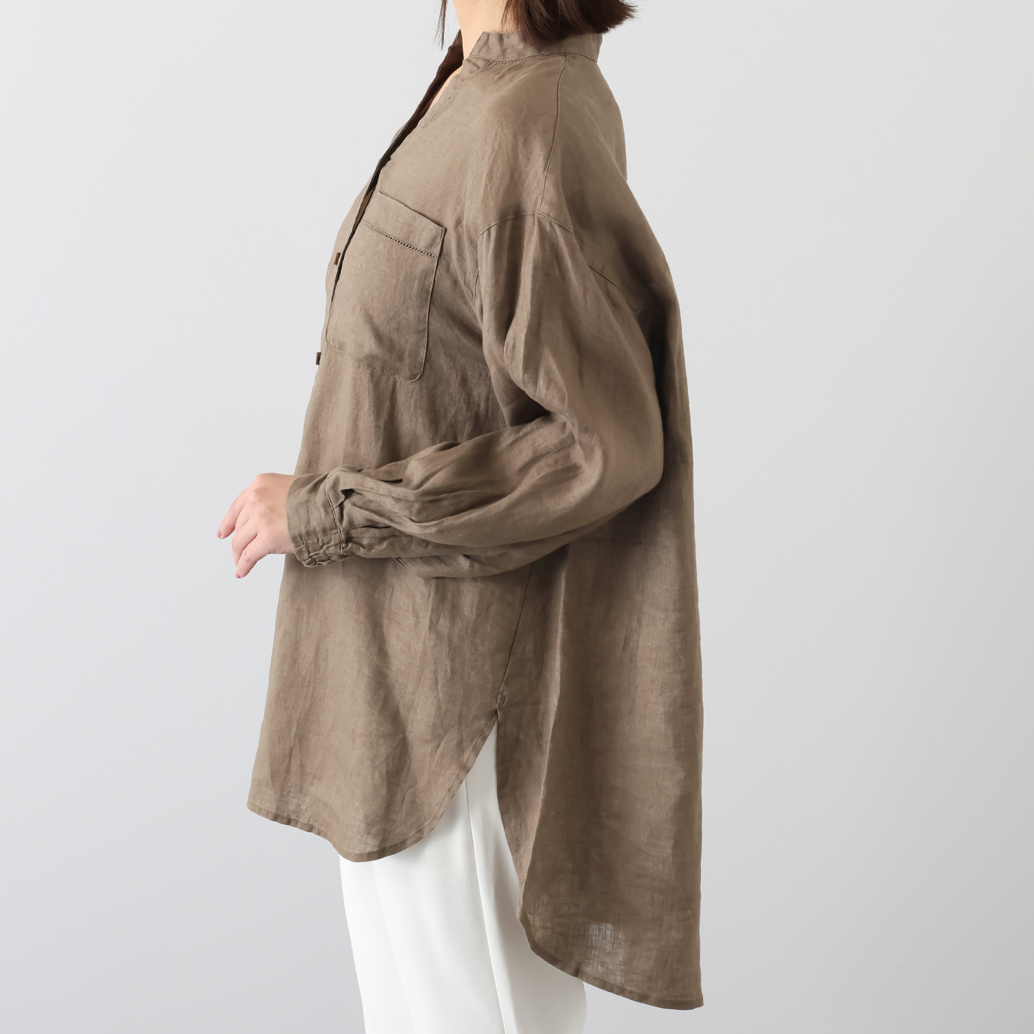 ウタオ フレンチリネン１００％ ピコ刺しゅう ボリュームスリーブ チュニック