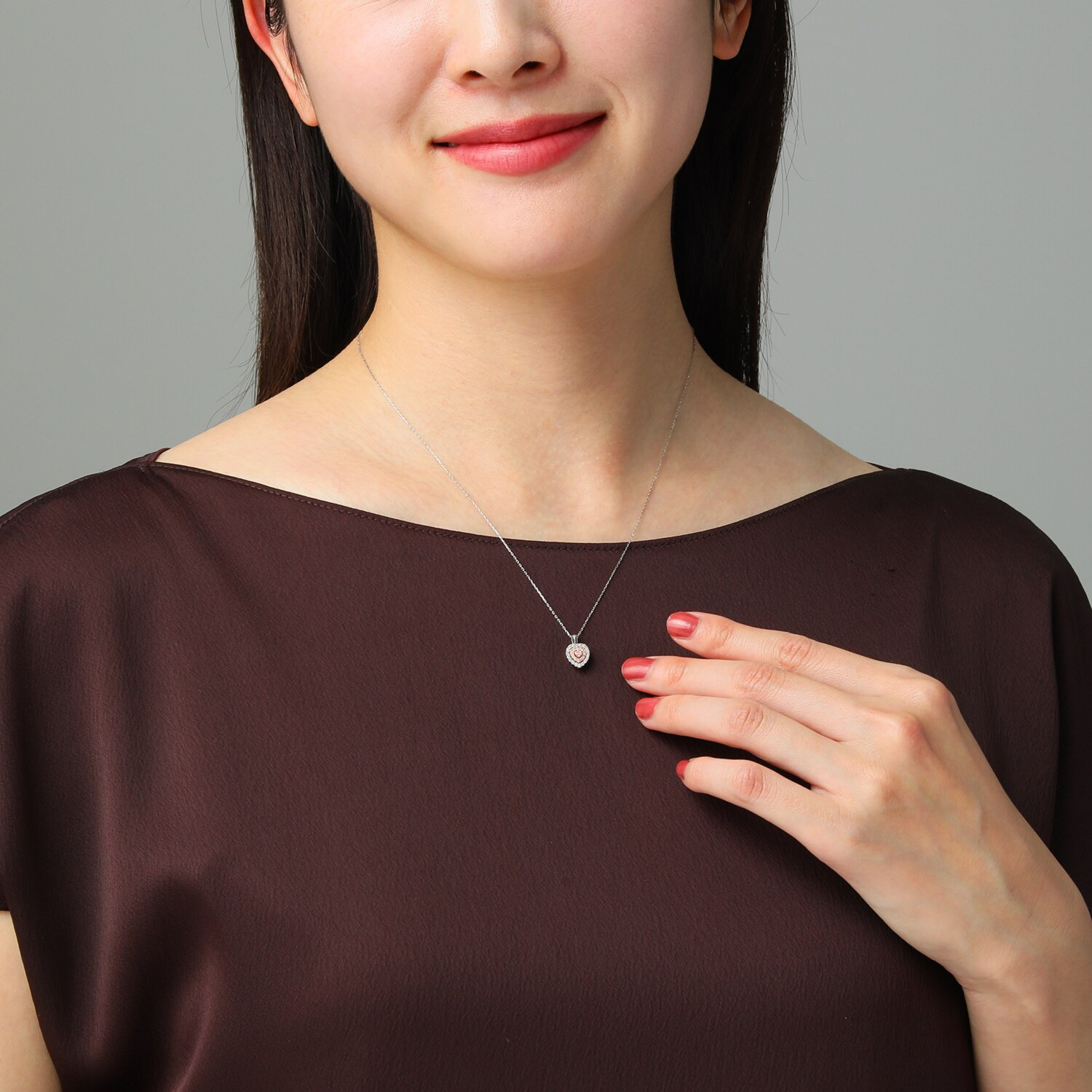 ラビオス プラチナ９００＆８５０ アーガイル産 ファンシー ピンクダイヤモンド ハートデザインペンダント ＜鑑別書付＞