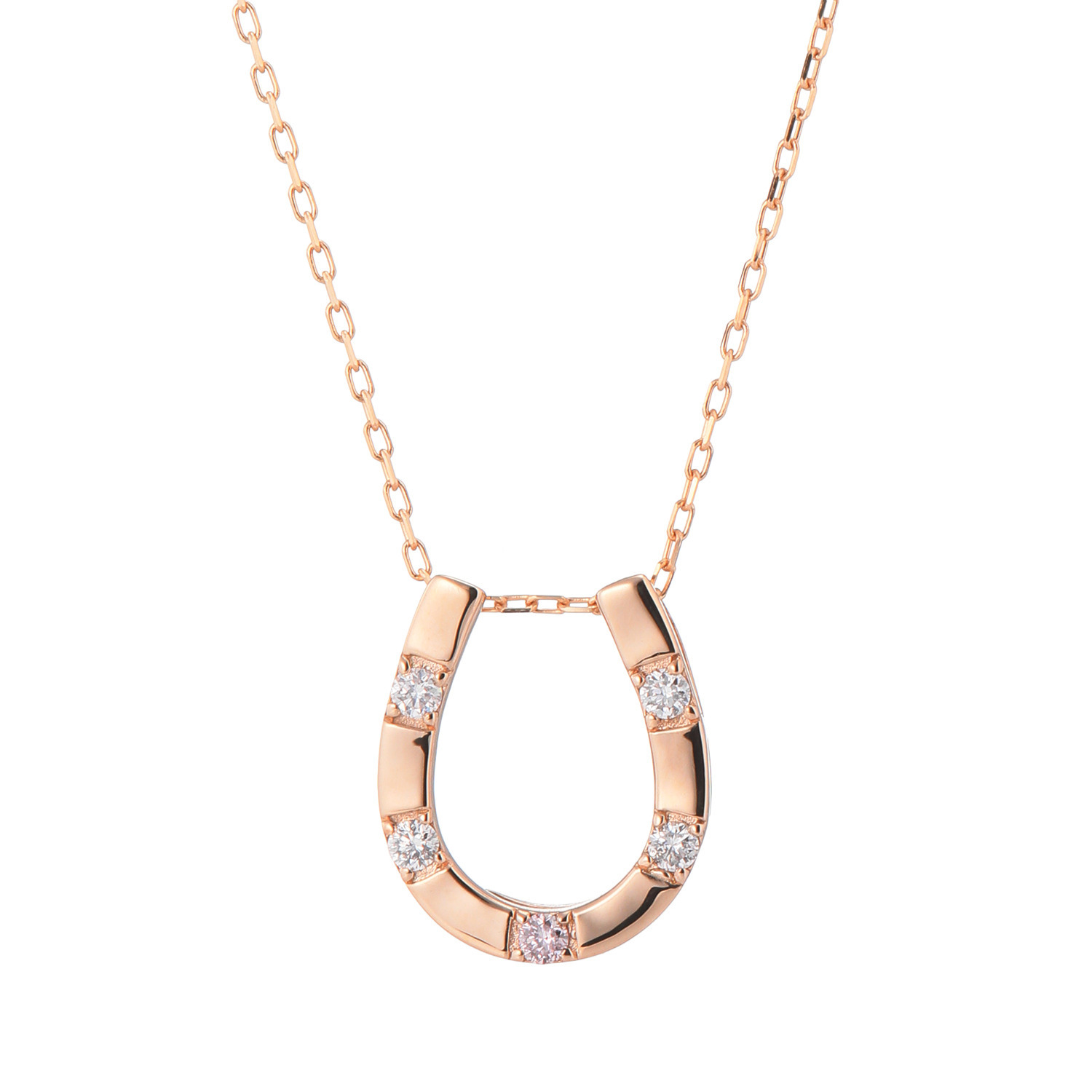 ラビオス １８Ｋローズゴールド アーガイル産 ファンシー ピンクダイヤモンド ホースシューペンダント ＜鑑別書付＞