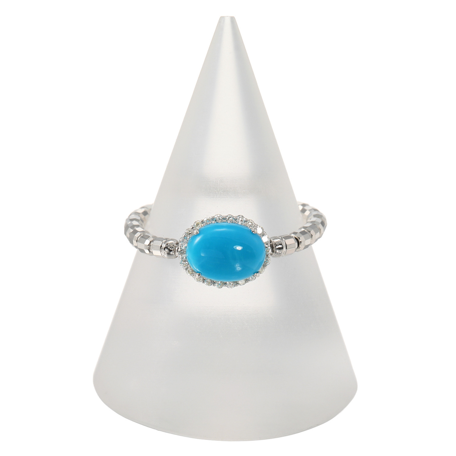 スリーピングビューティー バイ　ディーラリエ プラチナ９５０ ターコイズ＆ダイヤモンド 取り巻きデザイン ディーエラスティック リング