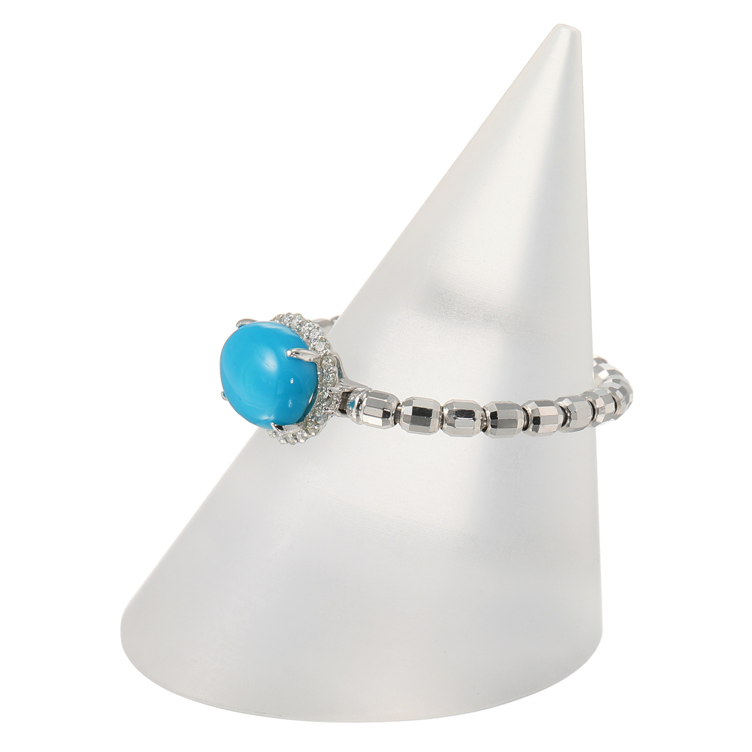 スリーピングビューティー バイ　ディーラリエ プラチナ９５０ ターコイズ＆ダイヤモンド 取り巻きデザイン ディーエラスティック リング