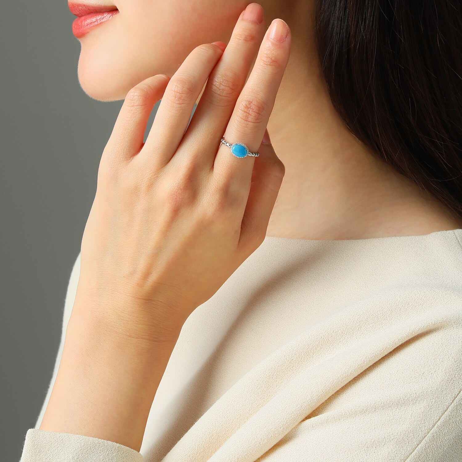 スリーピングビューティー バイ　ディーラリエ プラチナ９５０ ターコイズ＆ダイヤモンド 取り巻きデザイン ディーエラスティック リング