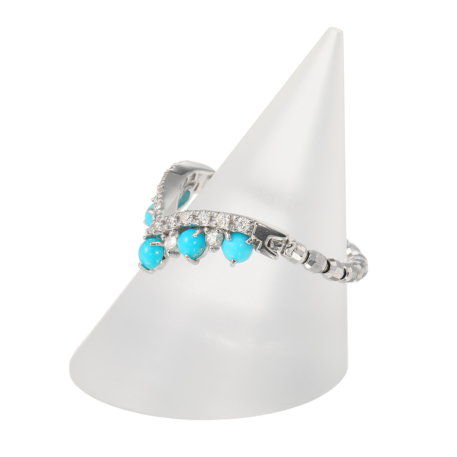 スリーピングビューティー バイ　ディーラリエ プラチナ９５０ ターコイズ＆ダイヤモンド ティアラデザイン ディーエラスティック リング