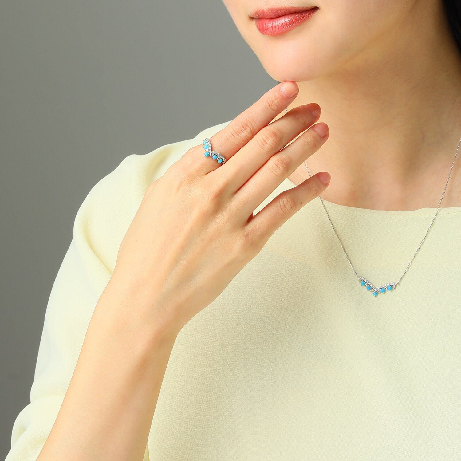 スリーピングビューティー バイ　ディーラリエ プラチナ９５０ ターコイズ＆ダイヤモンド ティアラデザイン ディーエラスティック リング