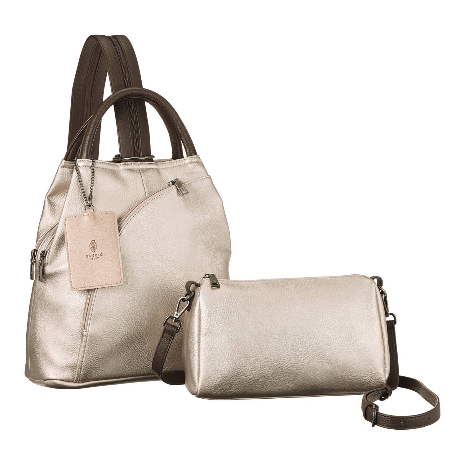 グッシオイタリー はっ水 こだわり素材 ６ポケット ３ウェイリュック ＜ショルダーバッグ、 　カードケース付＞