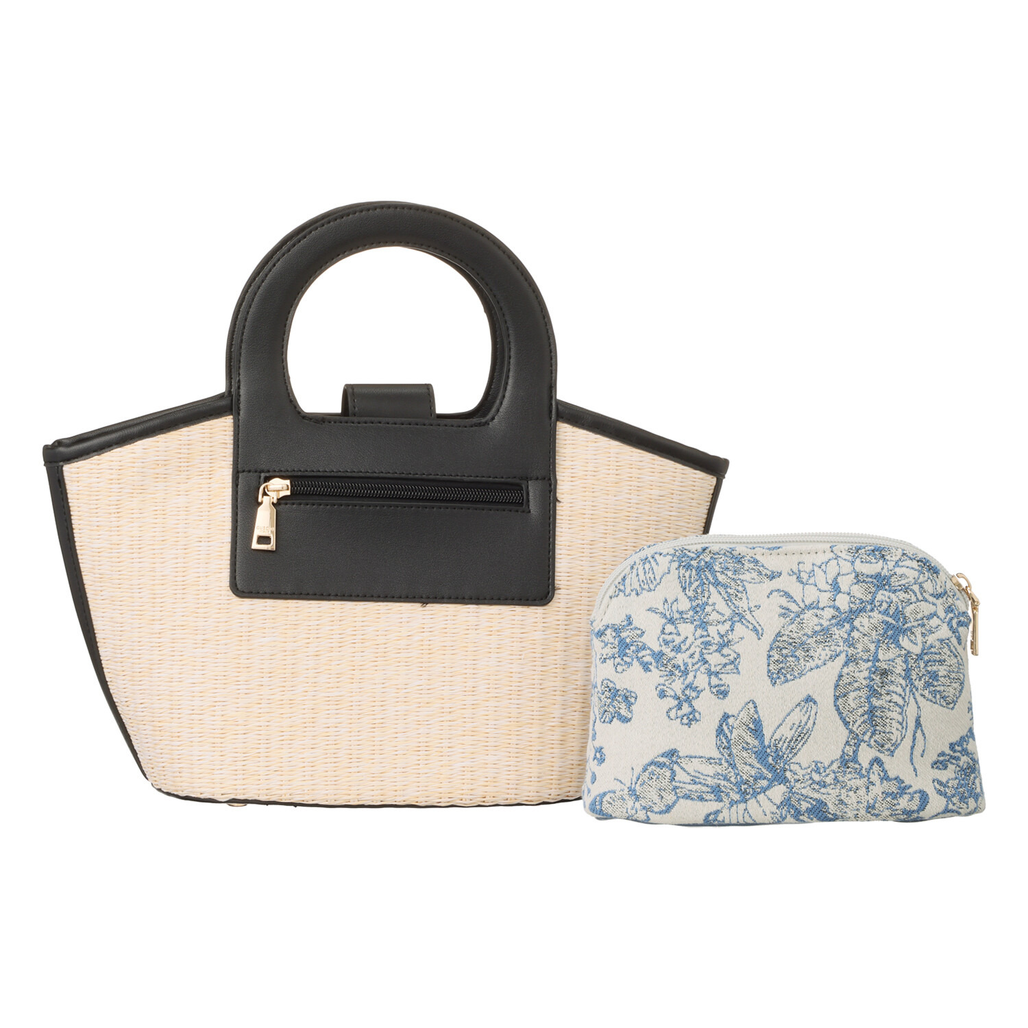 グッシオイタリー 自社開発こだわりの ラタンライクファイバー かごハンドバッグ ＜アネモネポーチ付＞