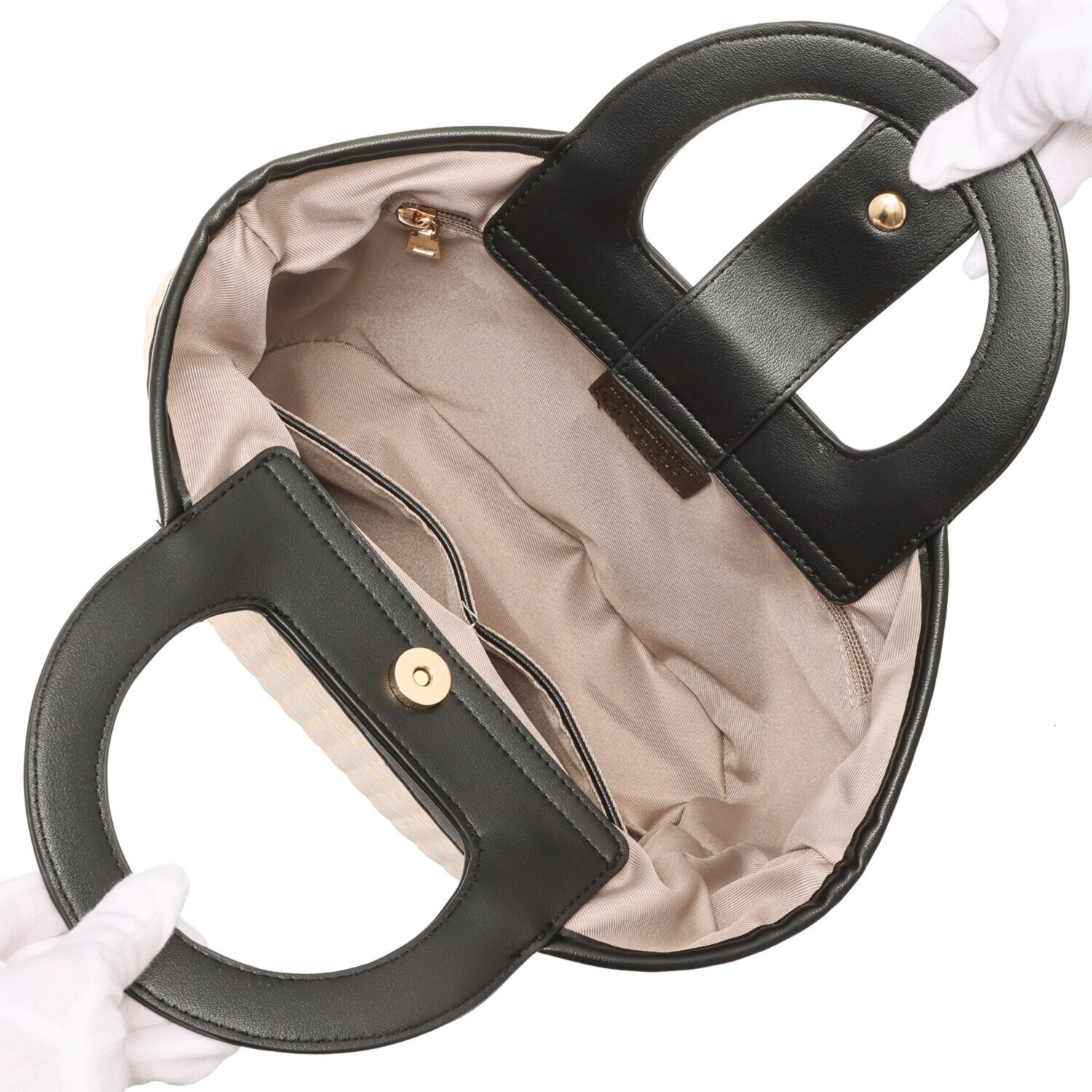 グッシオイタリー 自社開発こだわりの ラタンライクファイバー かごハンドバッグ ＜アネモネポーチ付＞