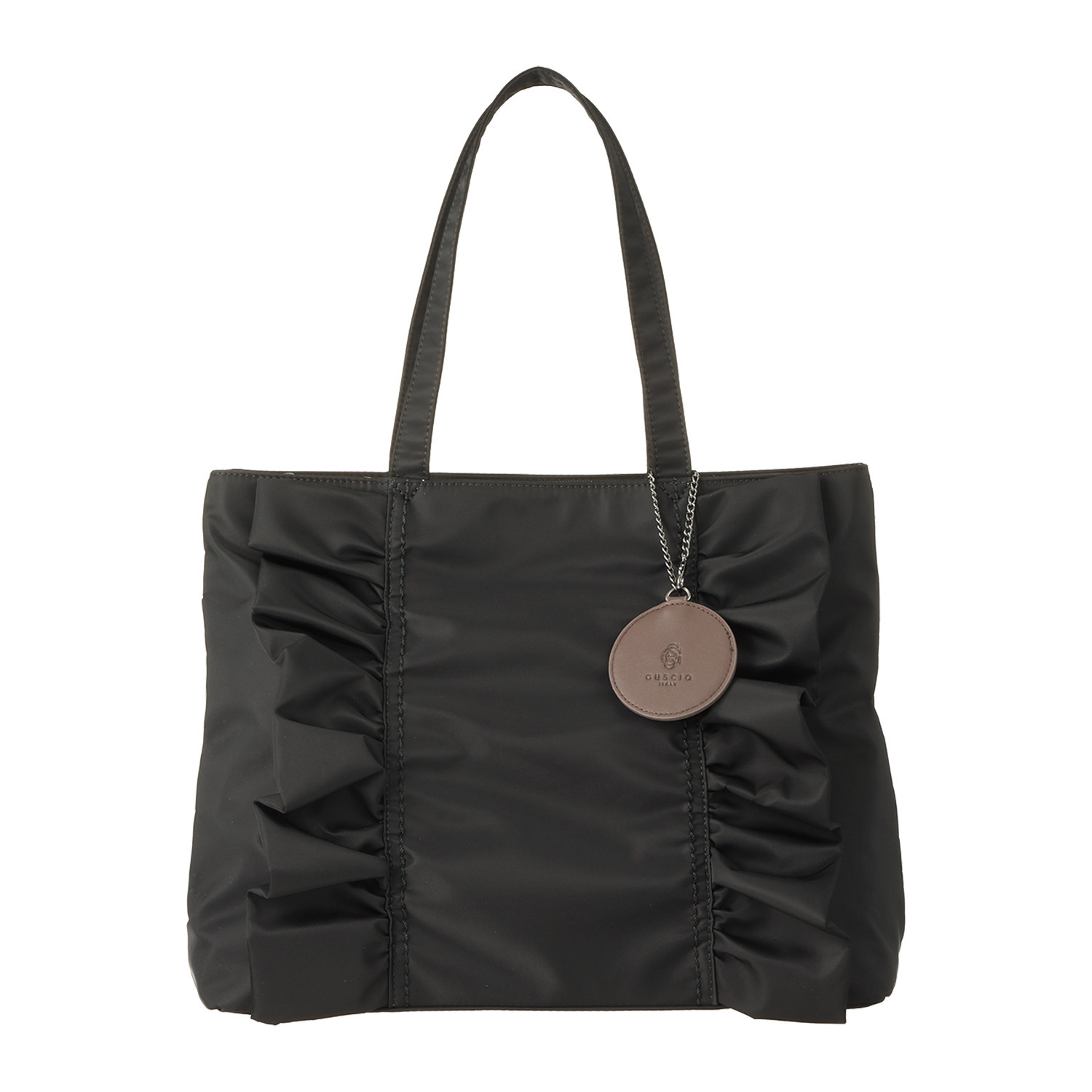 グッシオイタリー はっ水　こだわり素材 ナイロンフリル Ａ４トートバッグ ＜ミニミラーチャーム付＞