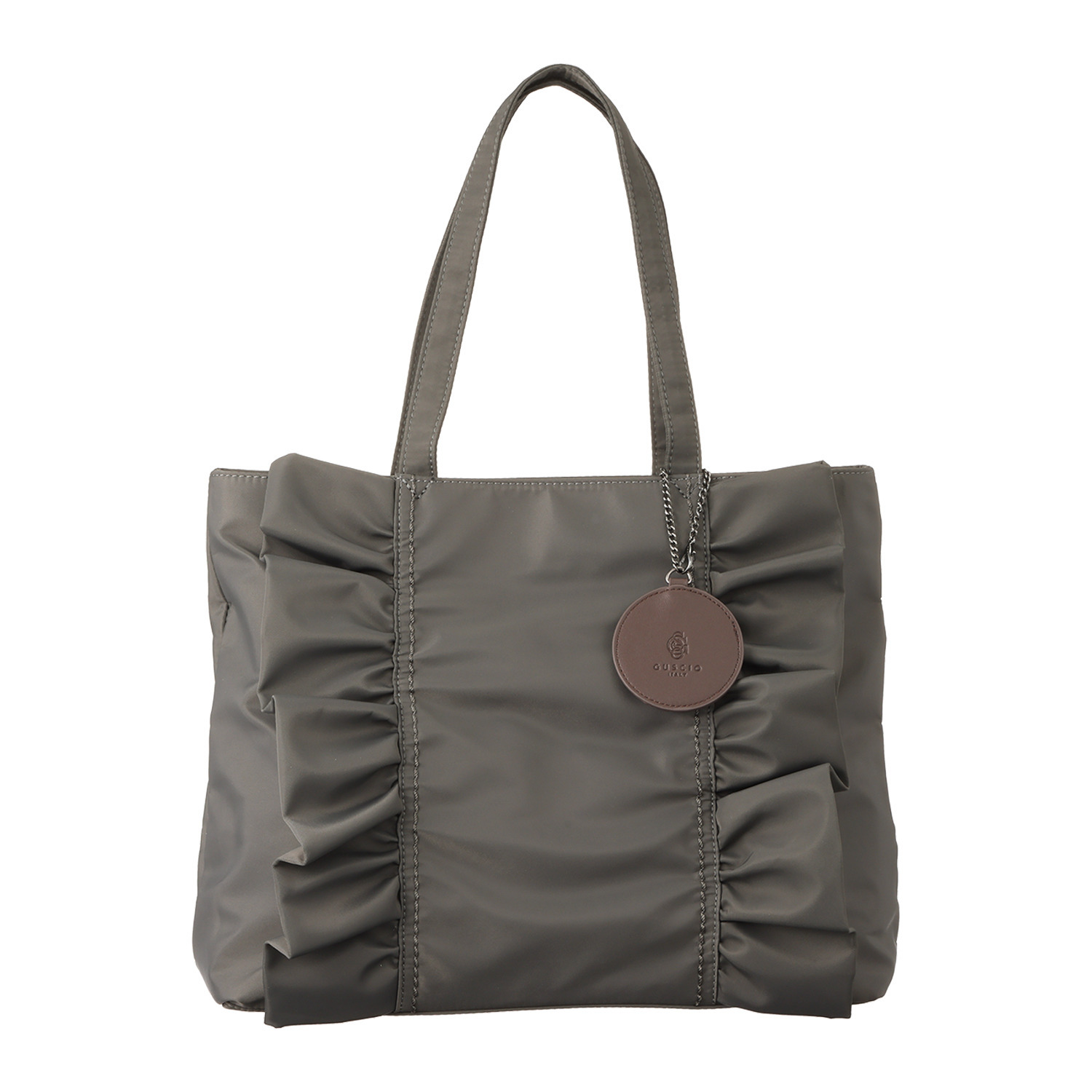 グッシオイタリー はっ水　こだわり素材 ナイロンフリル Ａ４トートバッグ ＜ミニミラーチャーム付＞