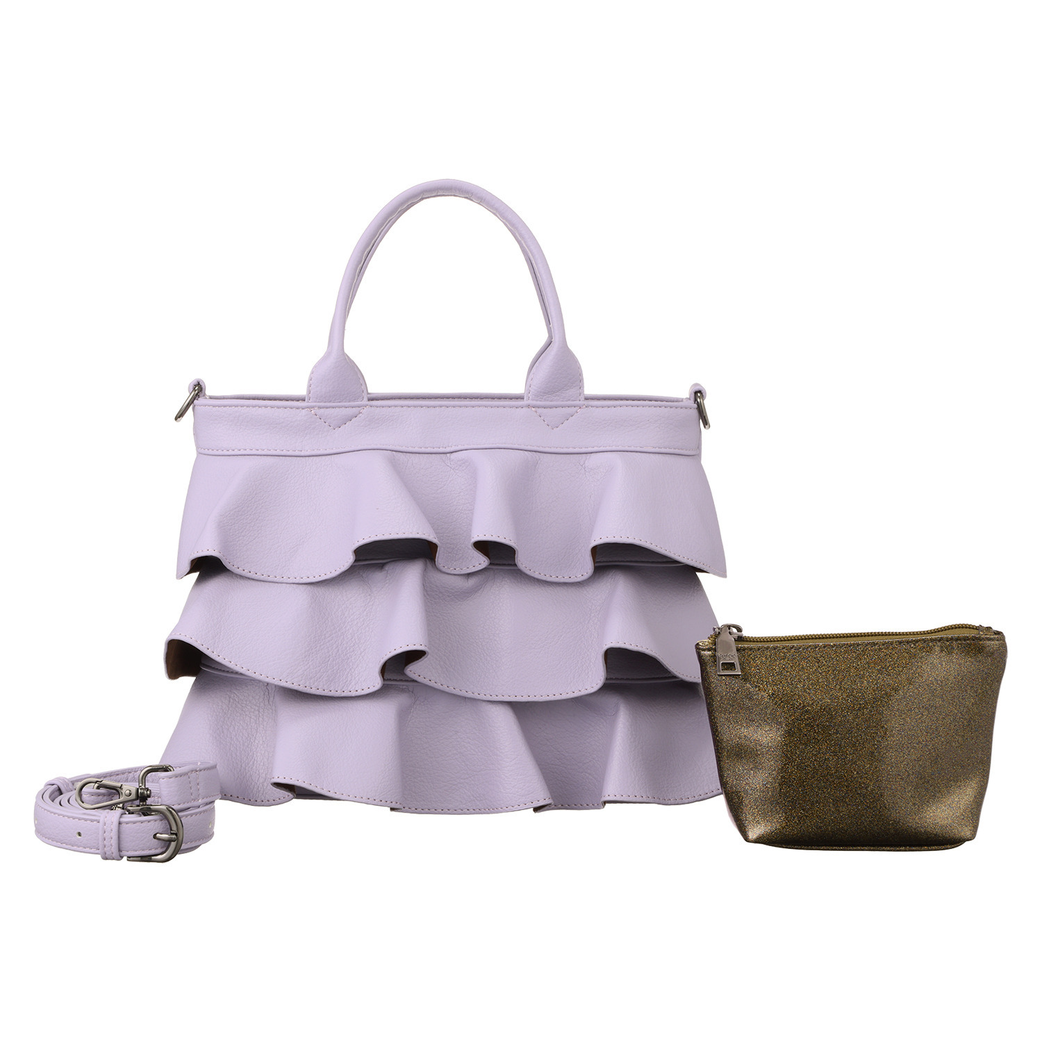 グッシオイタリー はっ水　レザータッチ ２ウェイフリル ミニショルダーバッグ ＜ラメポーチ付＞