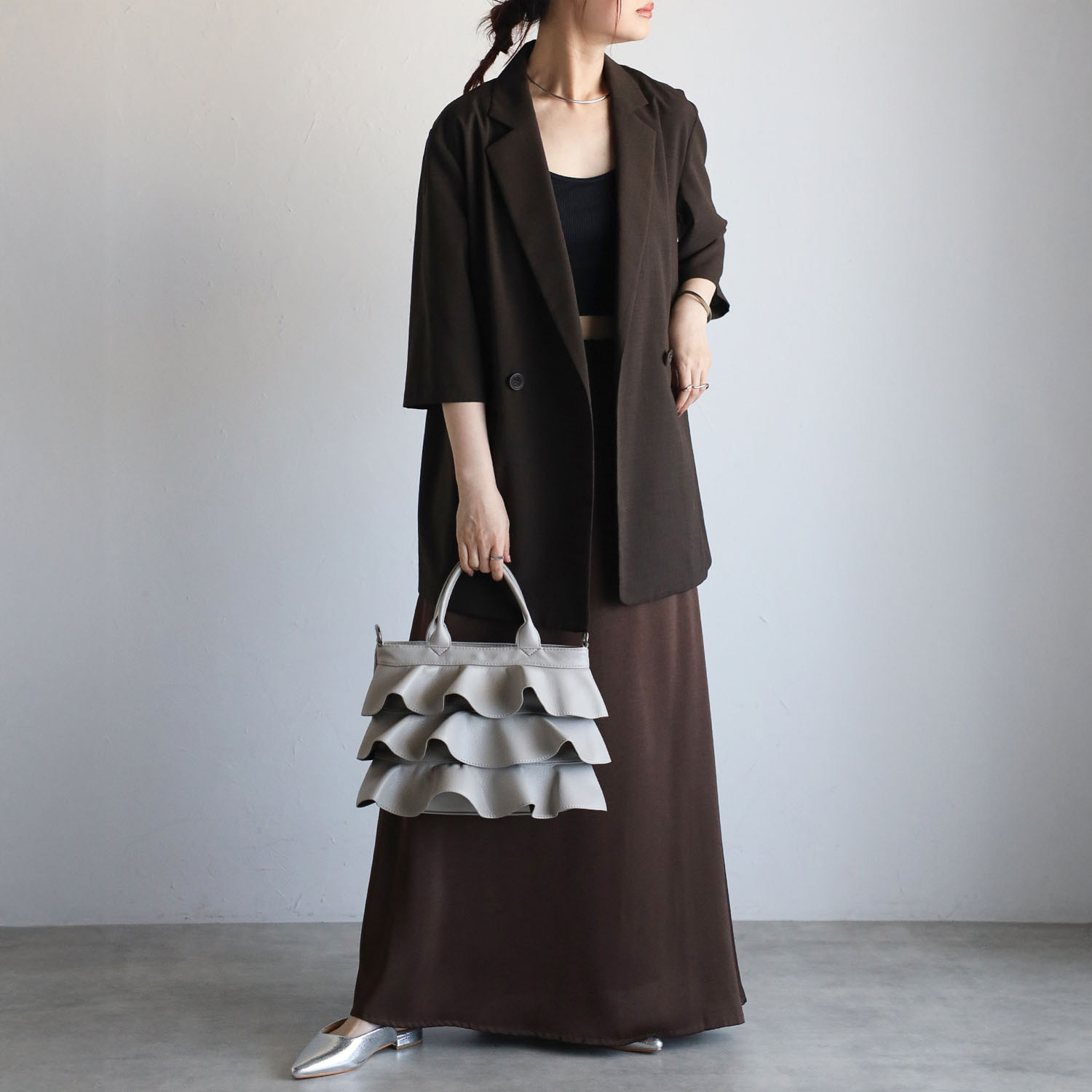 グッシオイタリー はっ水　レザータッチ ２ウェイフリル ミニショルダーバッグ ＜ラメポーチ付＞