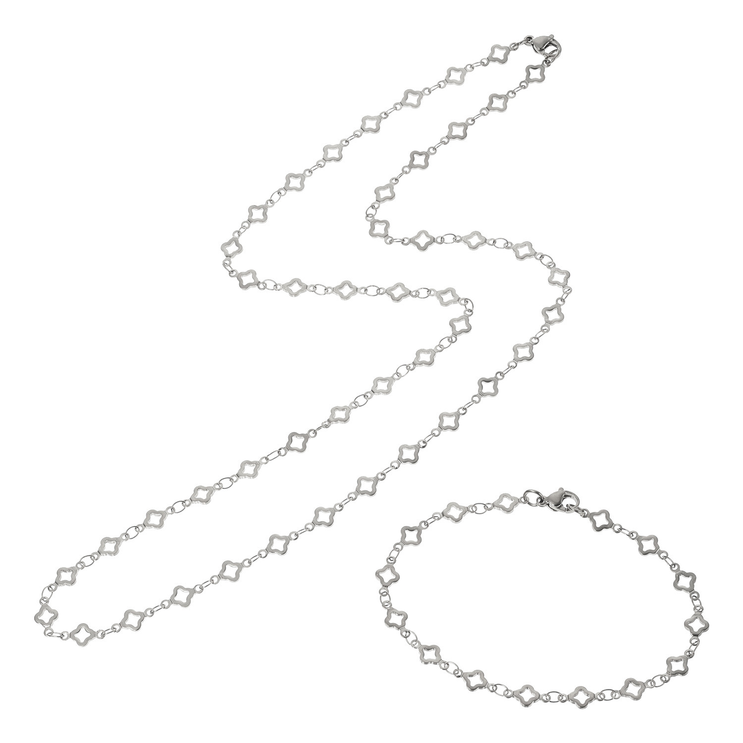 エービーステン ステンレス エレガントチェーン ロングネックレス＆ ブレスレットセット