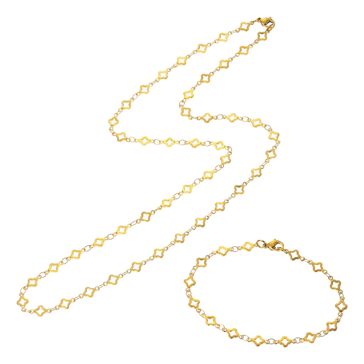 エービーステン ステンレス エレガントチェーン ロングネックレス＆ ブレスレットセット