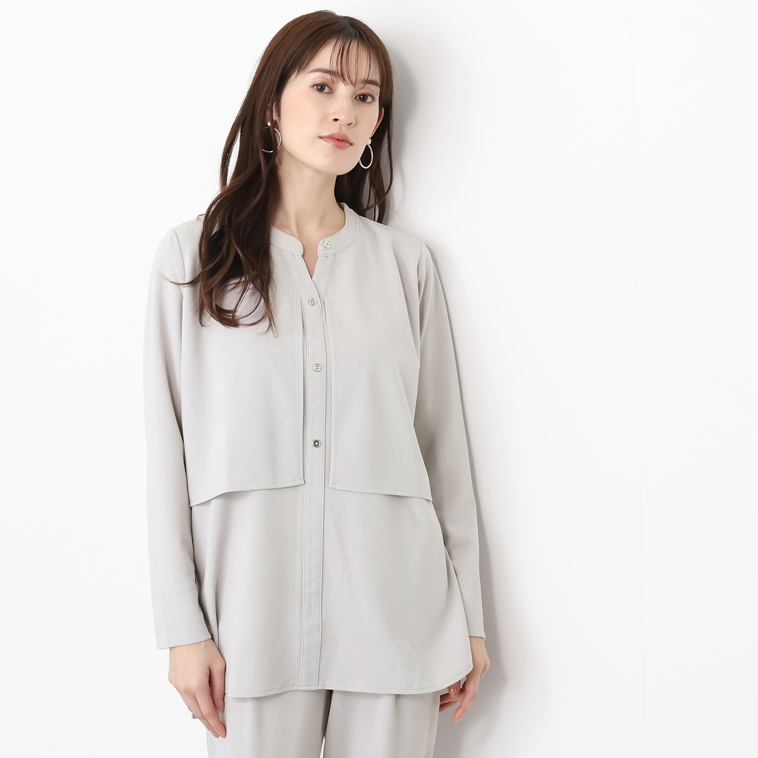 フーア ボタンアクセント ジレレイヤード風 カットソープルオーバー