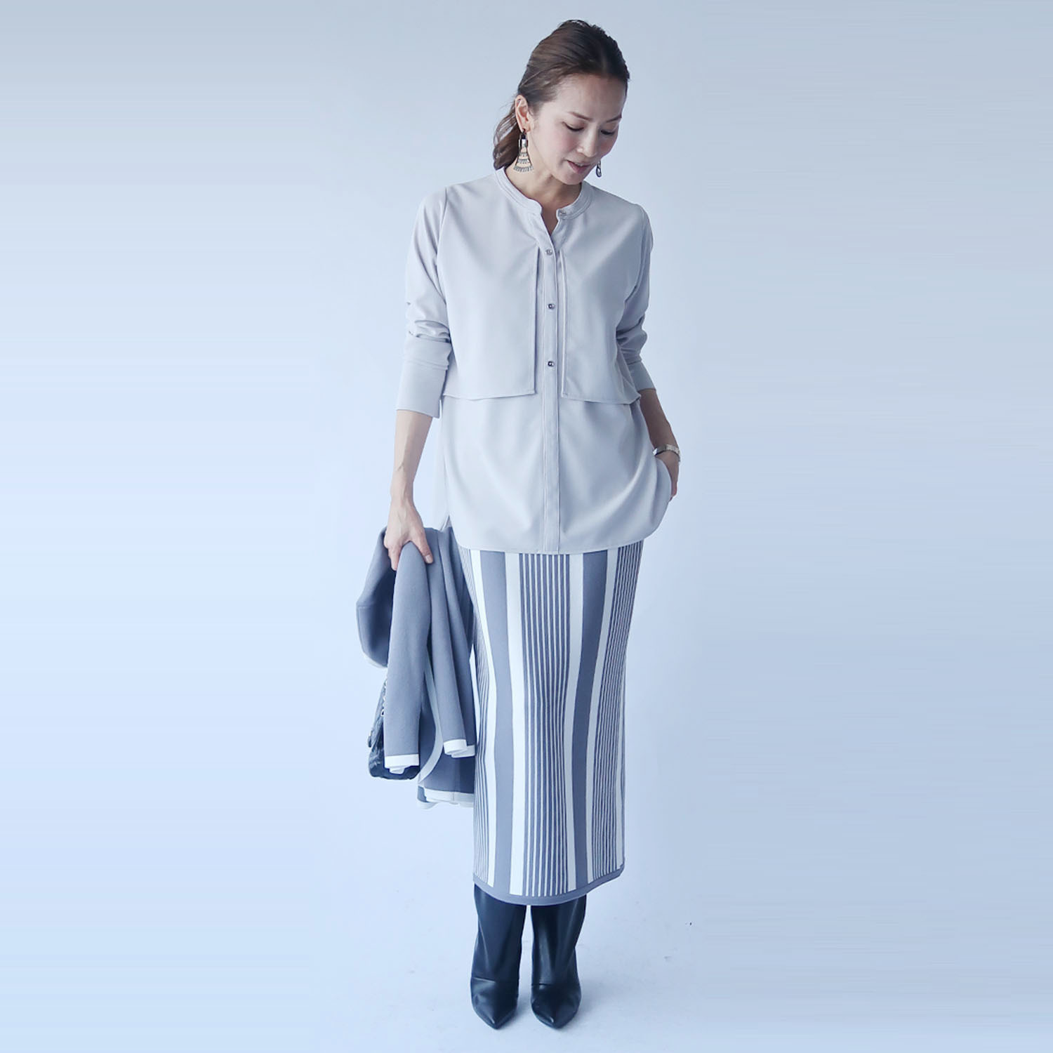 フーア ボタンアクセント ジレレイヤード風 カットソープルオーバー