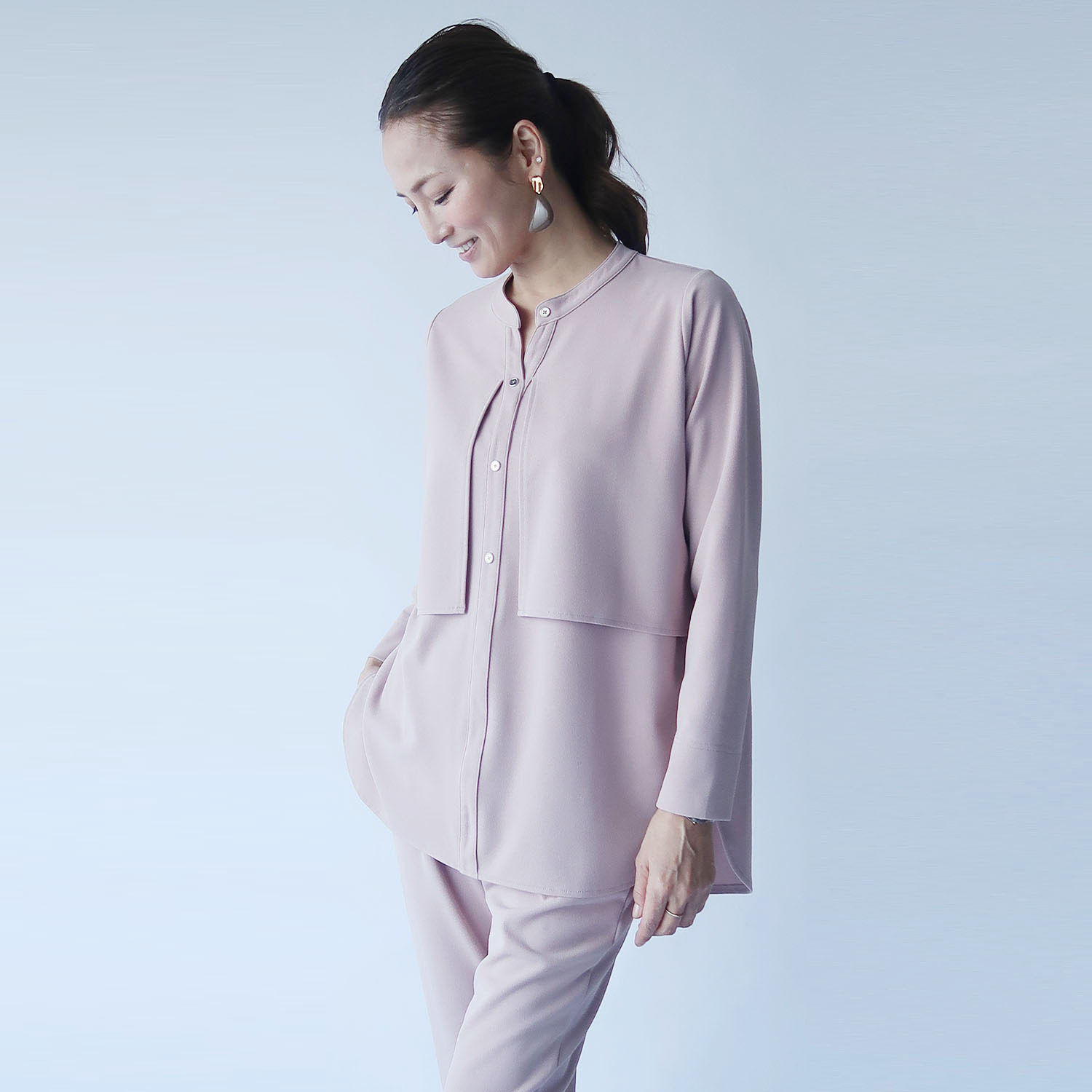 フーア ボタンアクセント ジレレイヤード風 カットソープルオーバー