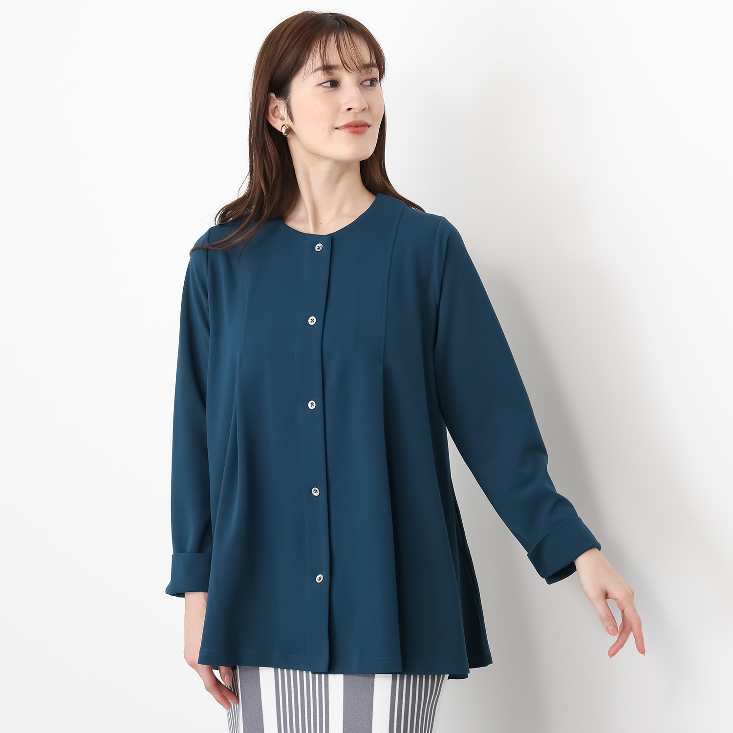 フーア ノーカラー タックフレアー 羽織りジャケット