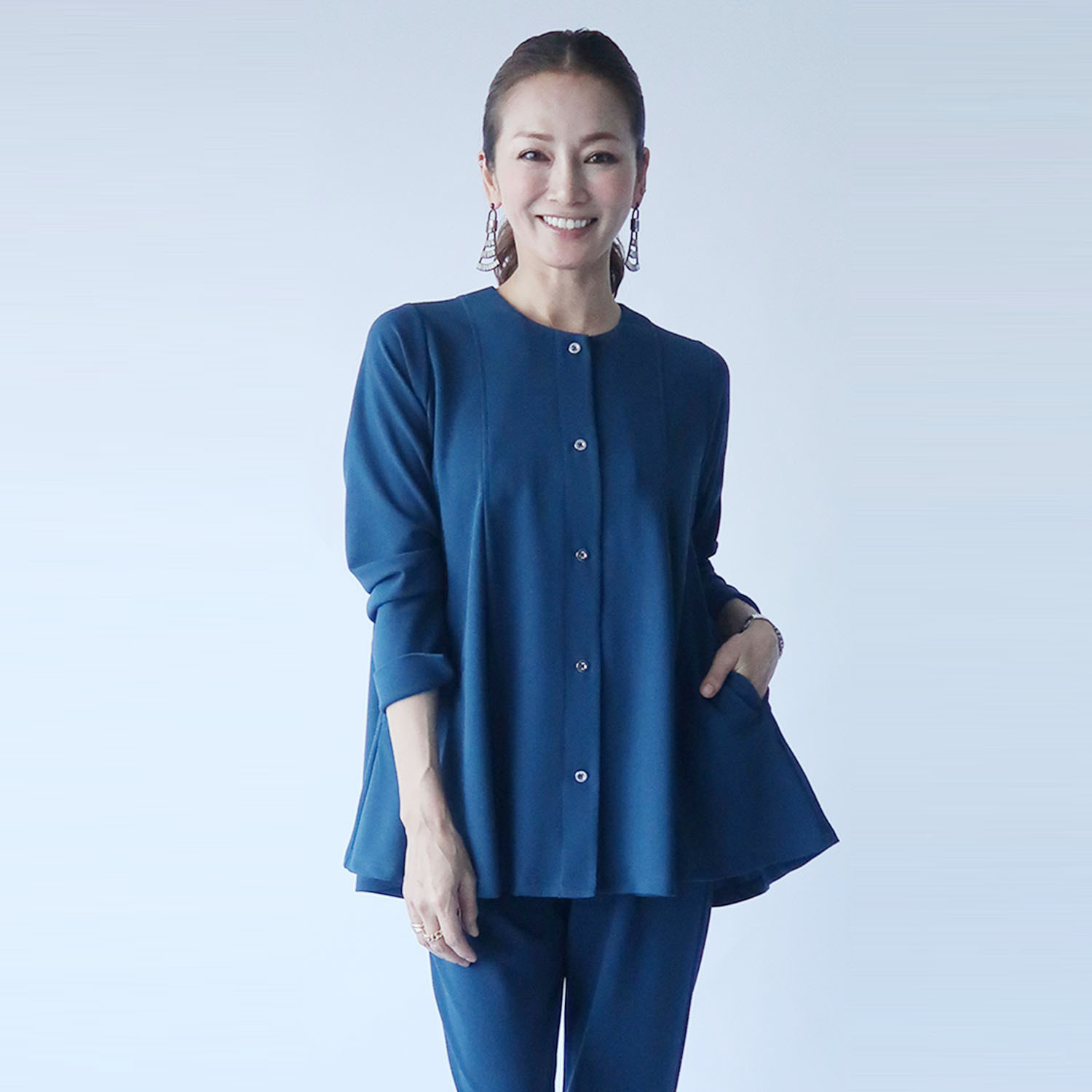 フーア ノーカラー タックフレアー 羽織りジャケット