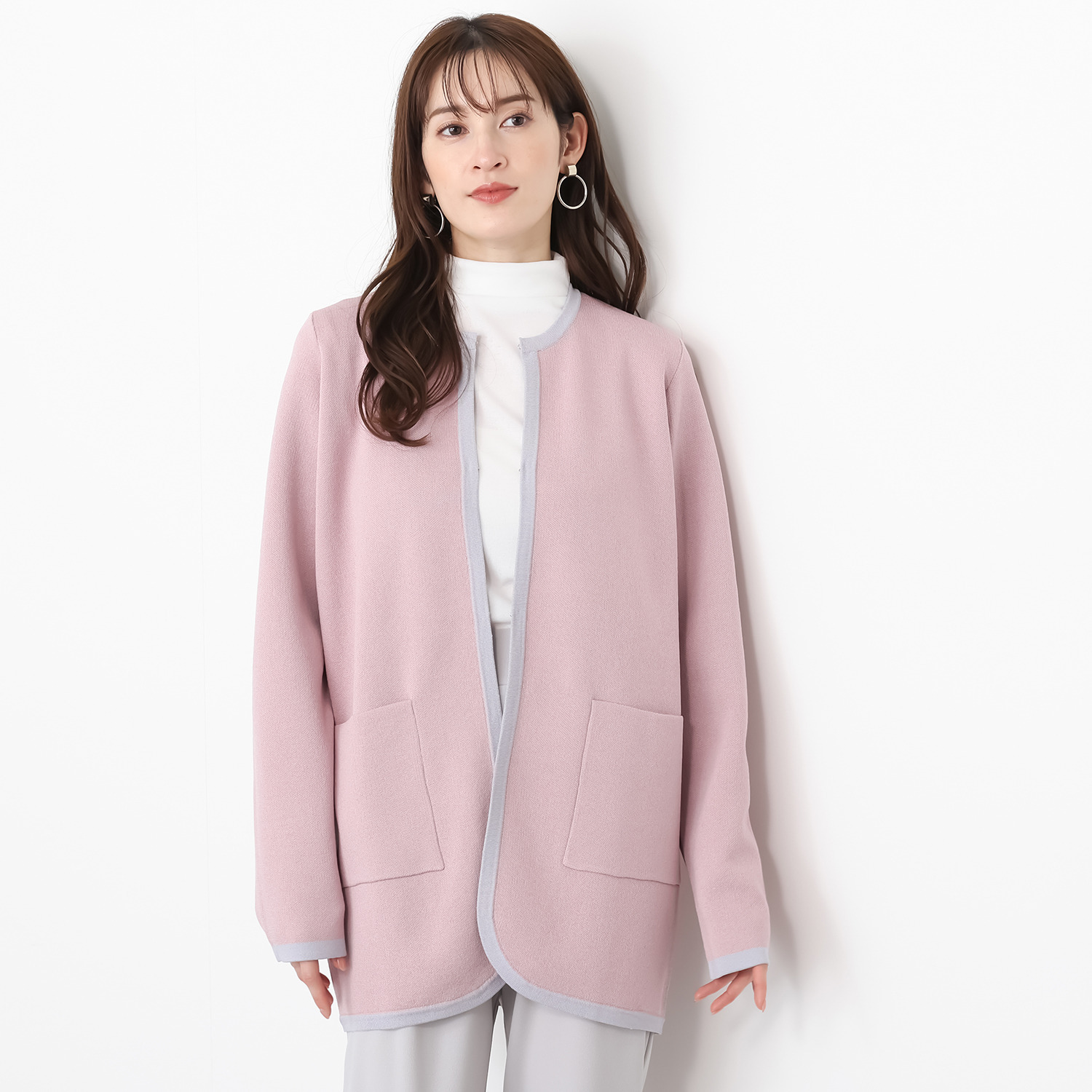 フーア バイカラートリミング ダブルジャガード ニットコート