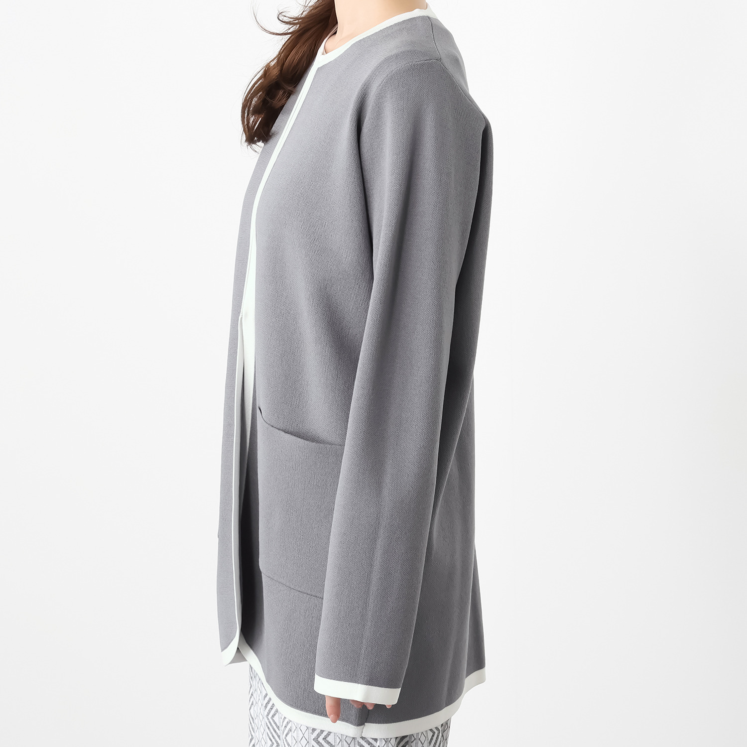 フーア バイカラートリミング ダブルジャガード ニットコート