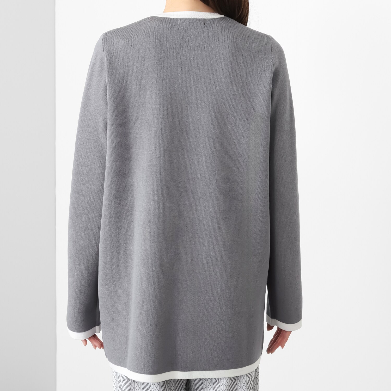 フーア バイカラートリミング ダブルジャガード ニットコート