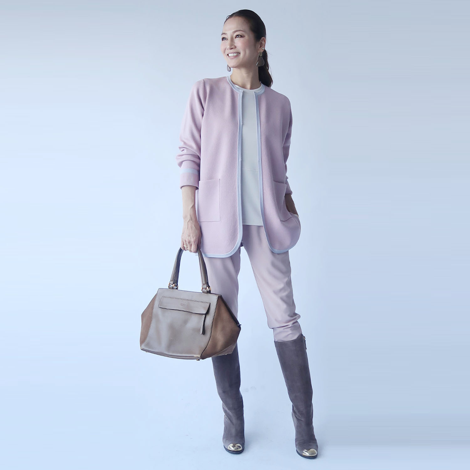 フーア バイカラートリミング ダブルジャガード ニットコート