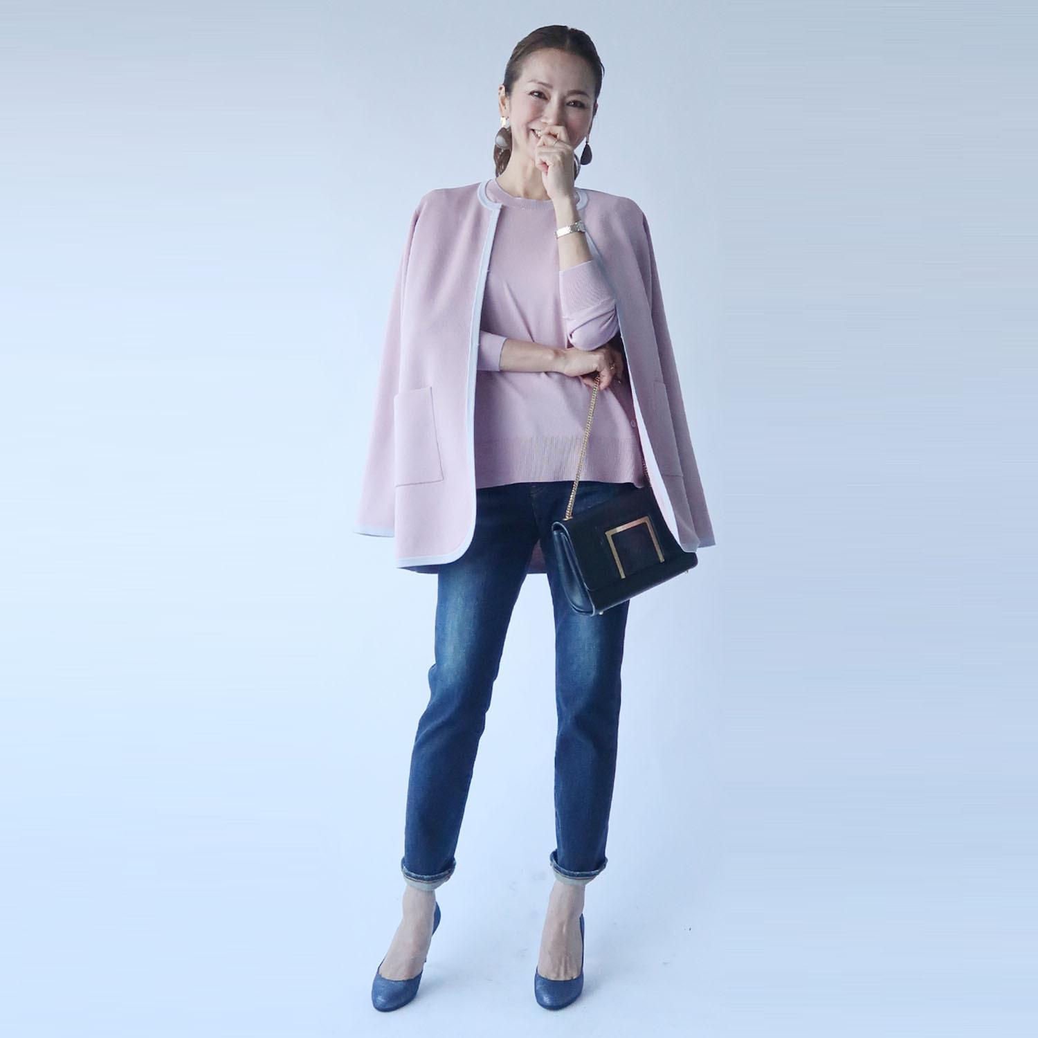 フーア バイカラートリミング ダブルジャガード ニットコート