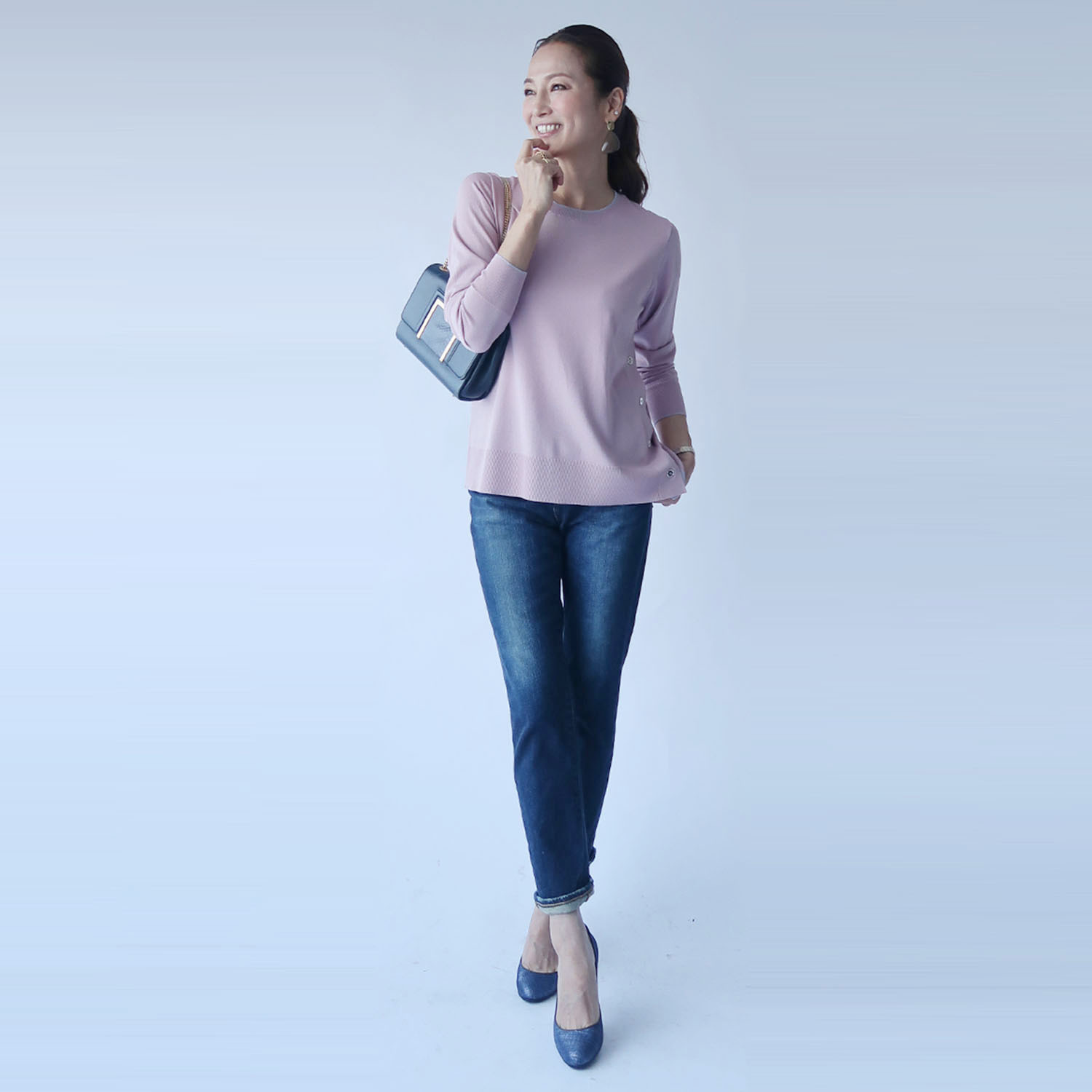 フーア サイドボタンカッティング アクセントカラー ニットプルオーバー