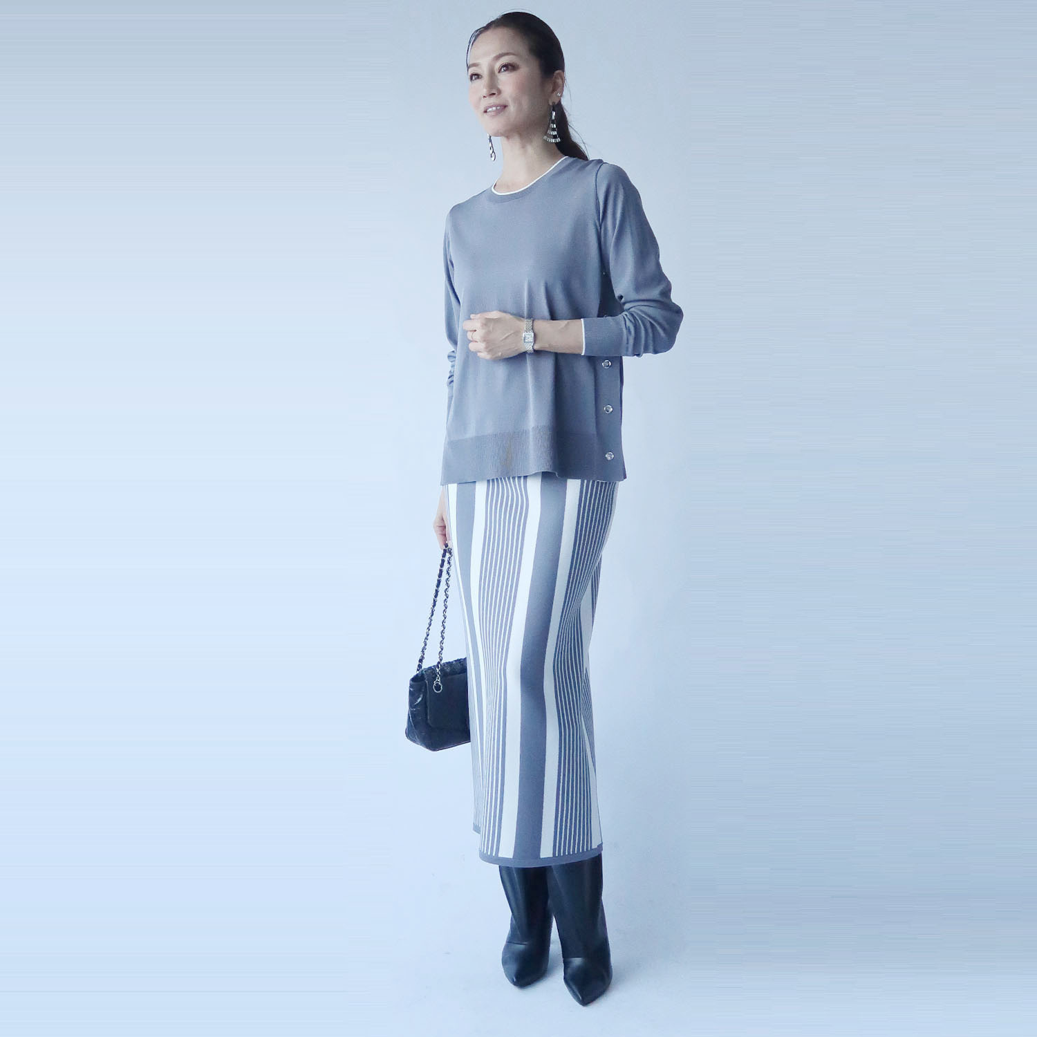 フーア サイドボタンカッティング アクセントカラー ニットプルオーバー