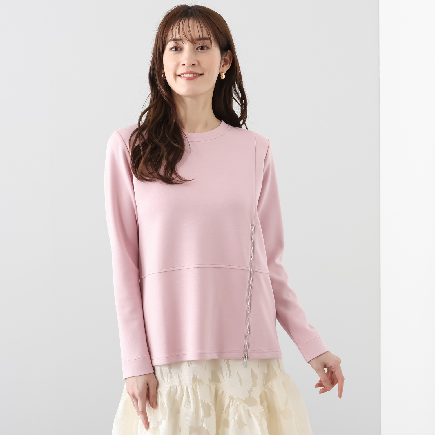 フーア きれい見えポンチ アシンメトリー ファスナー切替 プルオーバー