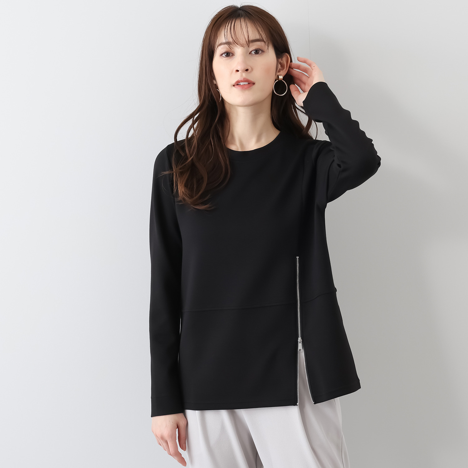 フーア きれい見えポンチ アシンメトリー ファスナー切替 プルオーバー