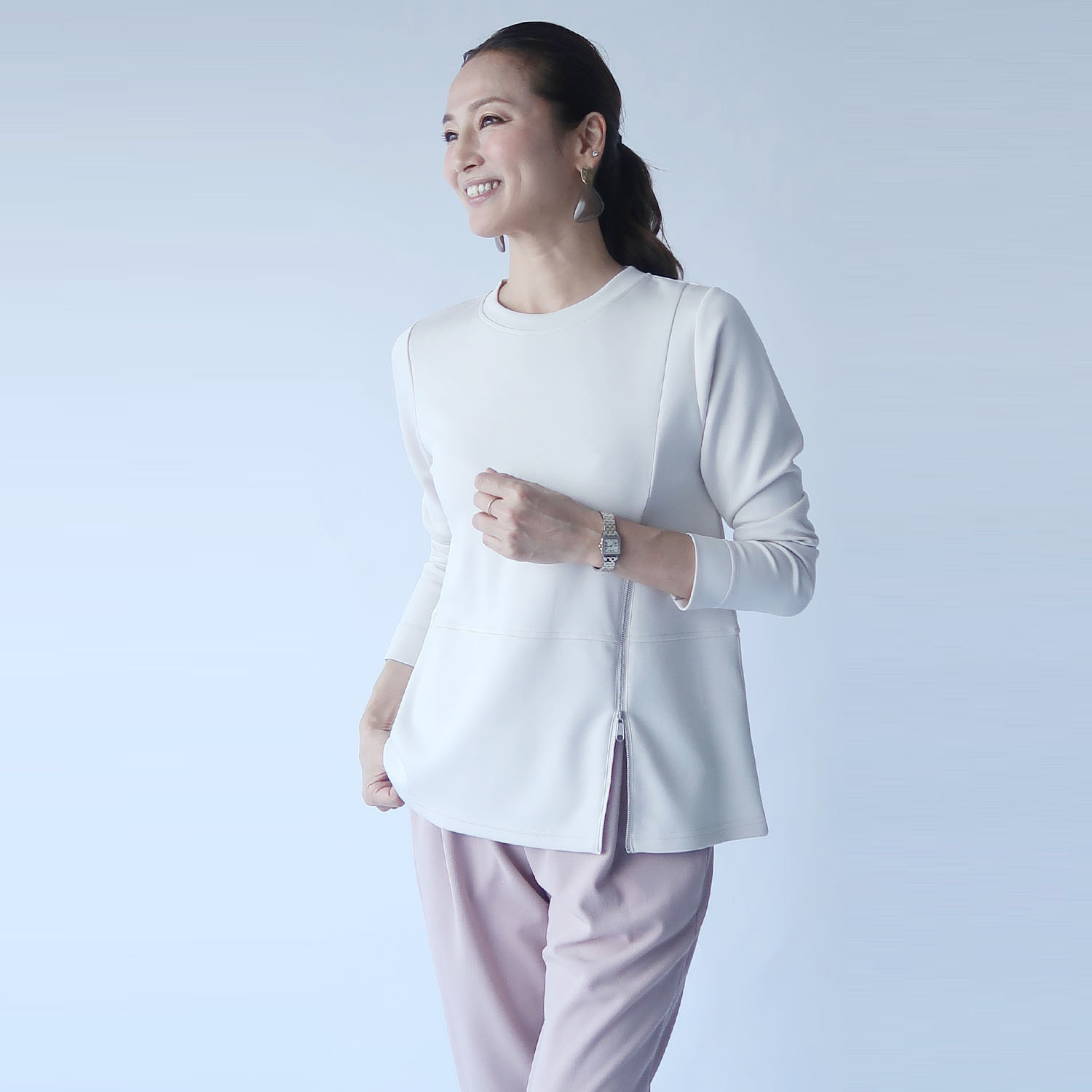 フーア きれい見えポンチ アシンメトリー ファスナー切替 プルオーバー