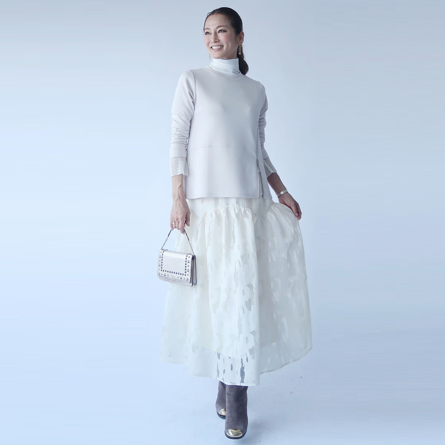 フーア きれい見えポンチ アシンメトリー ファスナー切替 プルオーバー