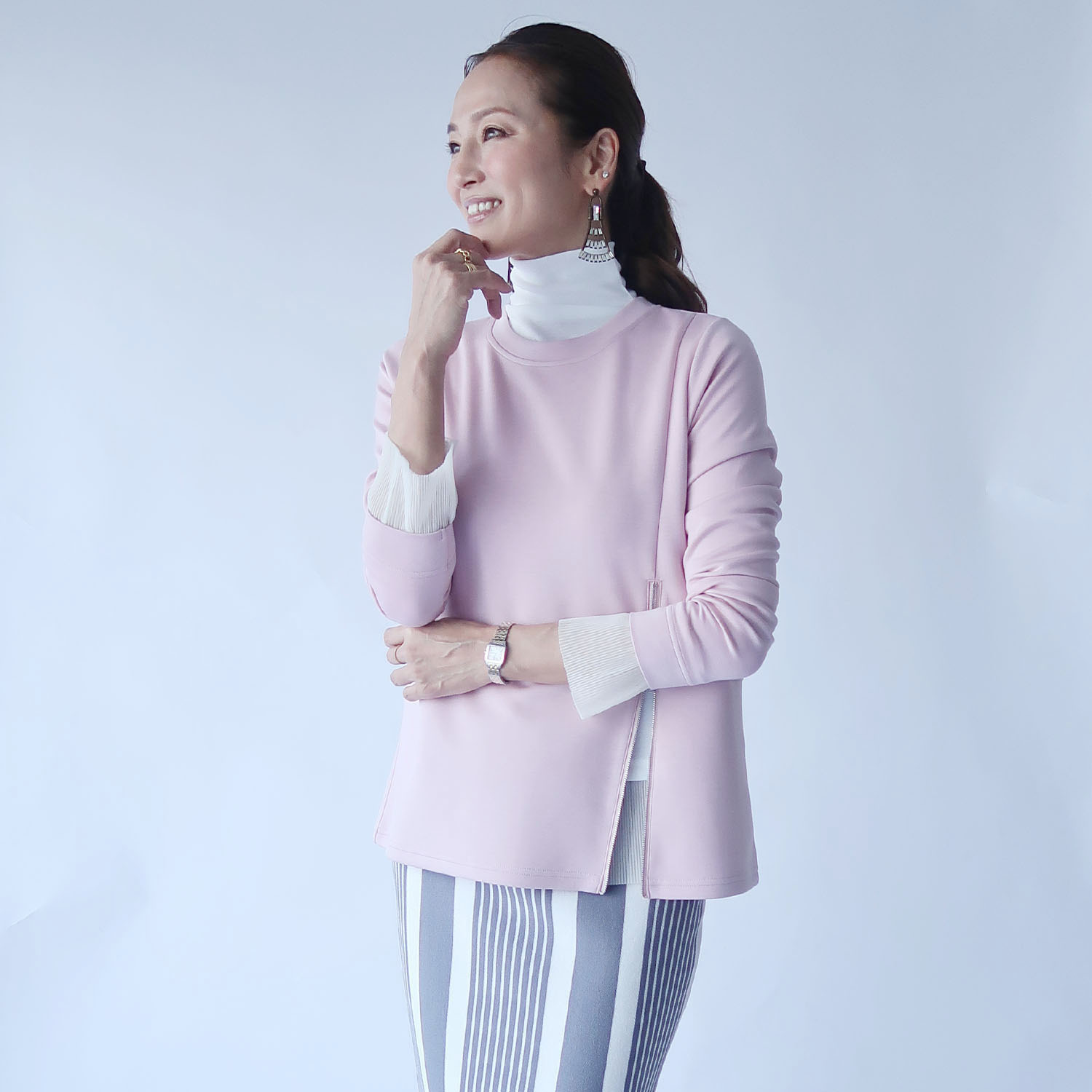 フーア きれい見えポンチ アシンメトリー ファスナー切替 プルオーバー