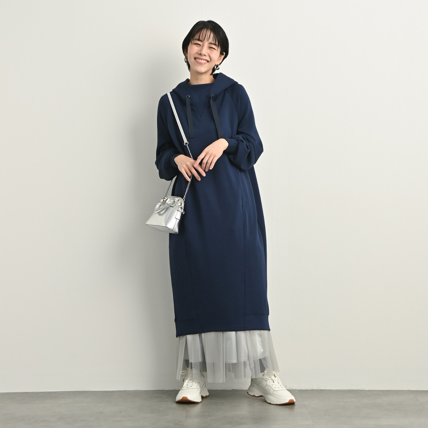 ゼラールスポーツ フーディーなのに上品！ ファインループジャージー きれい見えシルエット ワンピース