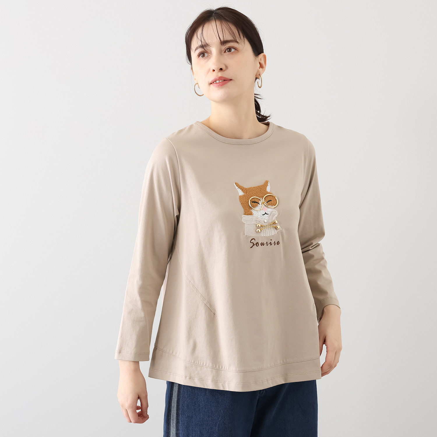 ゼラールスポーツ コットン１００％ 刺しゅうモティーフ ロングスリーブ プルオーバー