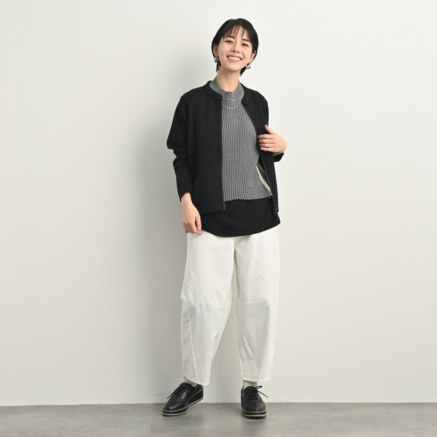 ゼラールスポーツ ニットドッキング レイヤード風デザイン チュニックブラウス