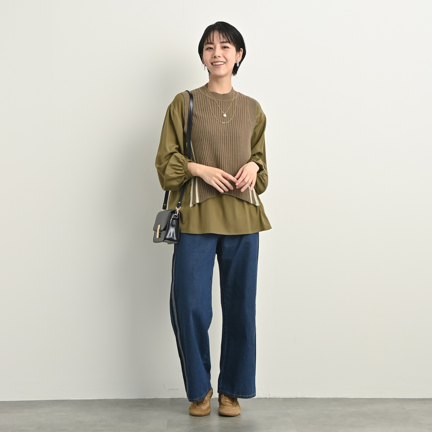 ゼラールスポーツ ニットドッキング レイヤード風デザイン チュニックブラウス