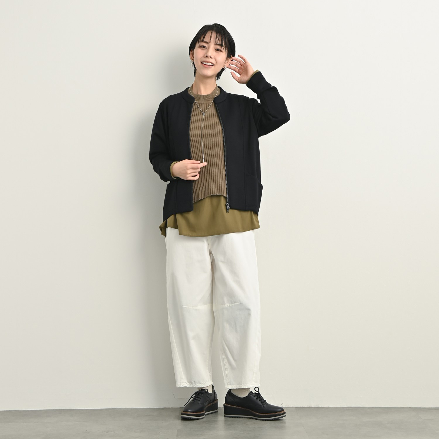 ゼラールスポーツ ニットドッキング レイヤード風デザイン チュニックブラウス