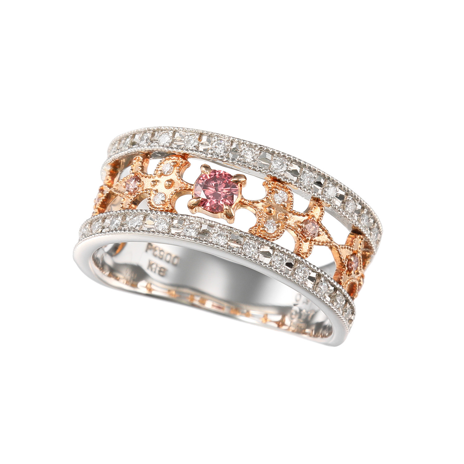 ラビオス プラチナ９００＆ １８Ｋローズゴールド アーガイル産 ファンシーディープ ピンクダイヤモンド ステートメントリング ＜鑑定書付＞