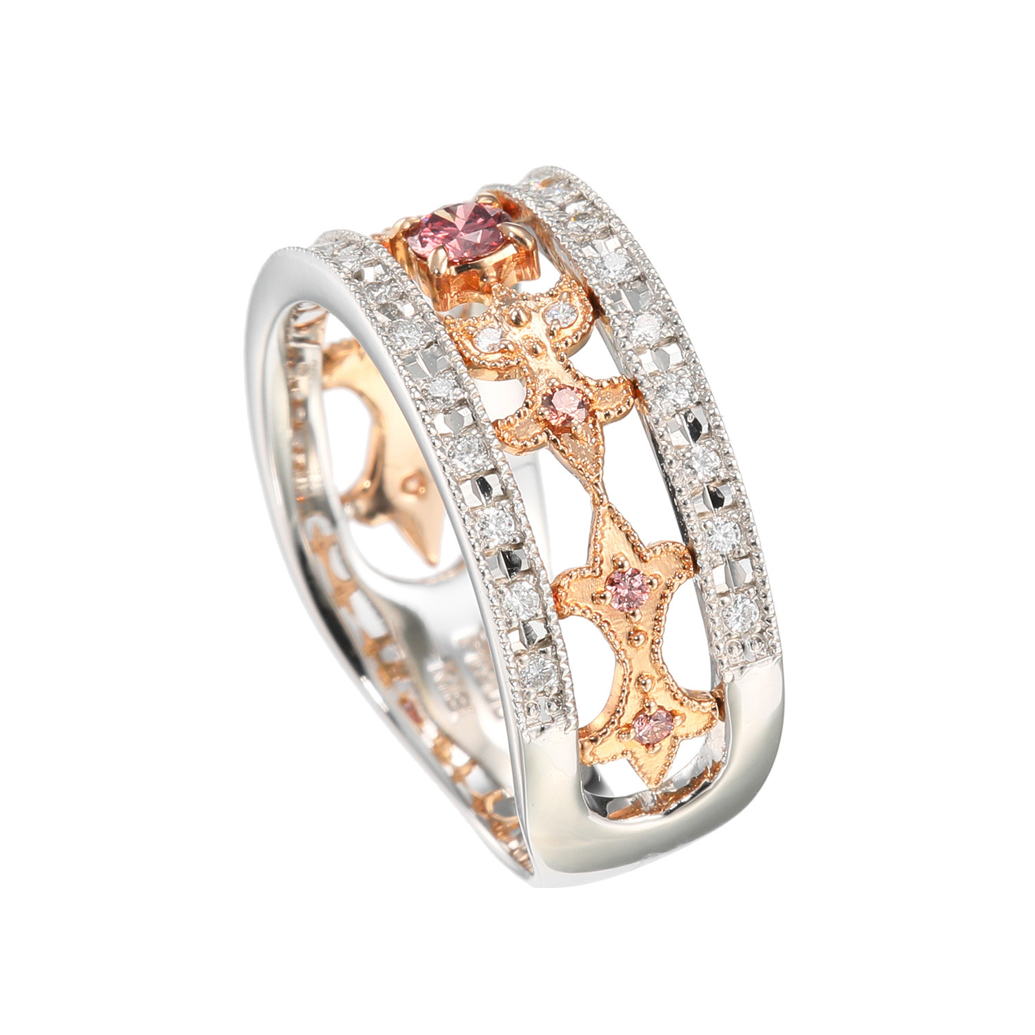 ラビオス プラチナ９００＆ １８Ｋローズゴールド アーガイル産 ファンシーディープ ピンクダイヤモンド ステートメントリング ＜鑑定書付＞