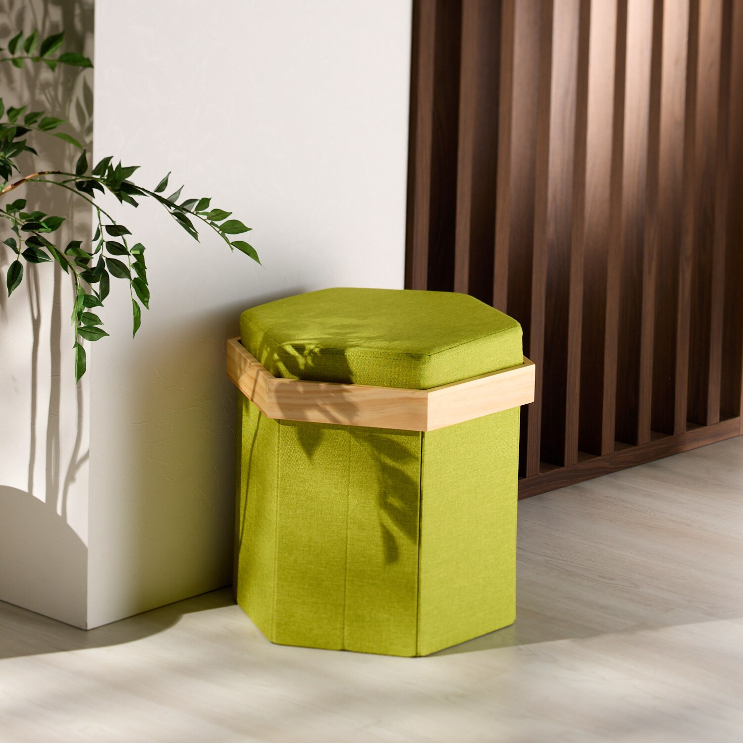１台３役！ 収納できる北欧風スツール ＜六角形＞