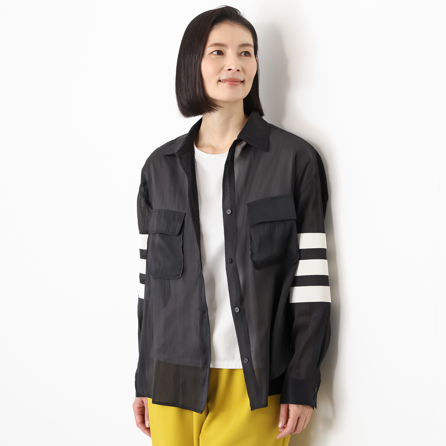 ユキコハナイ　シック アクセントライン シアーシャツ