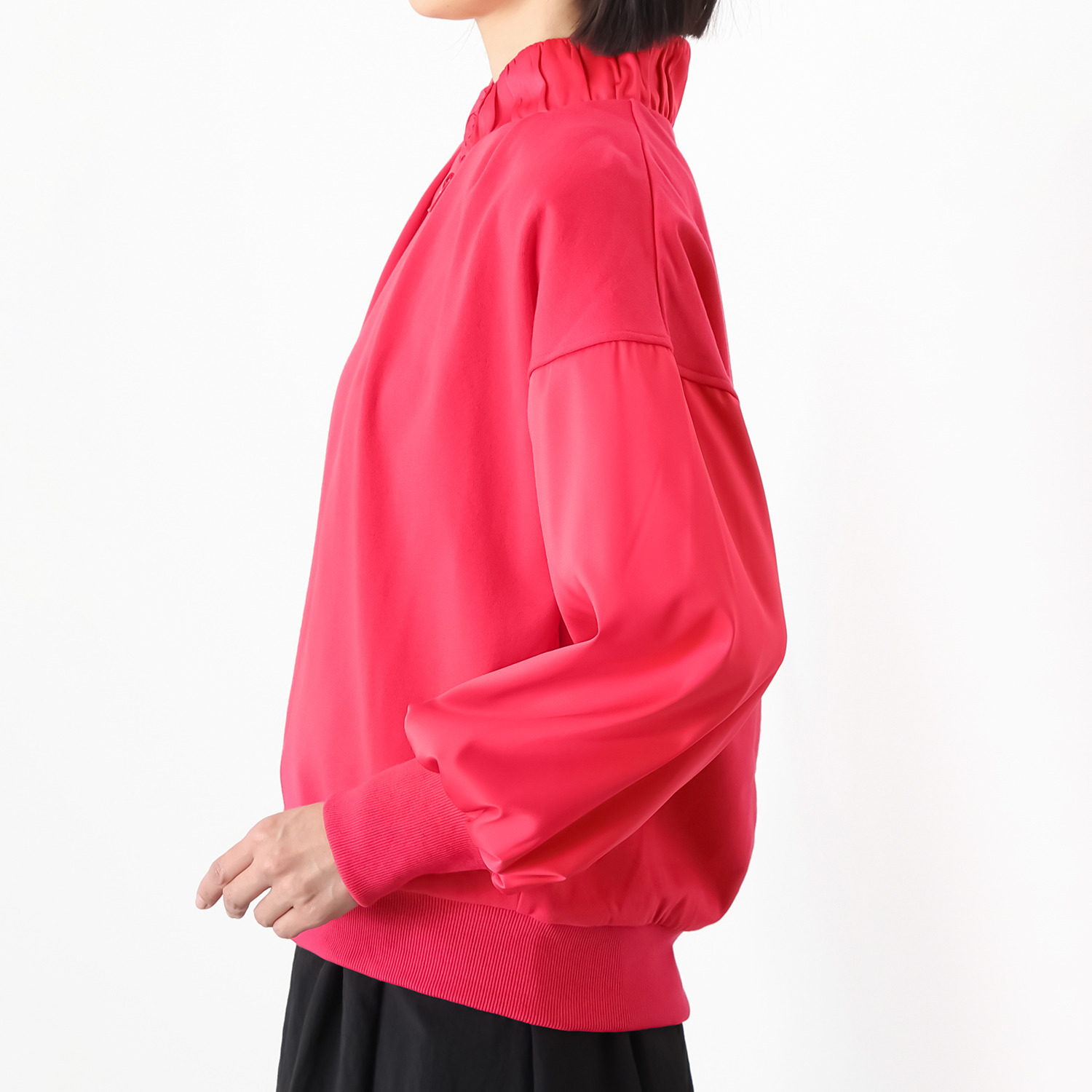 ユキコハナイ　シック 異素材コンビ エレガント見え 裏毛ブルゾン