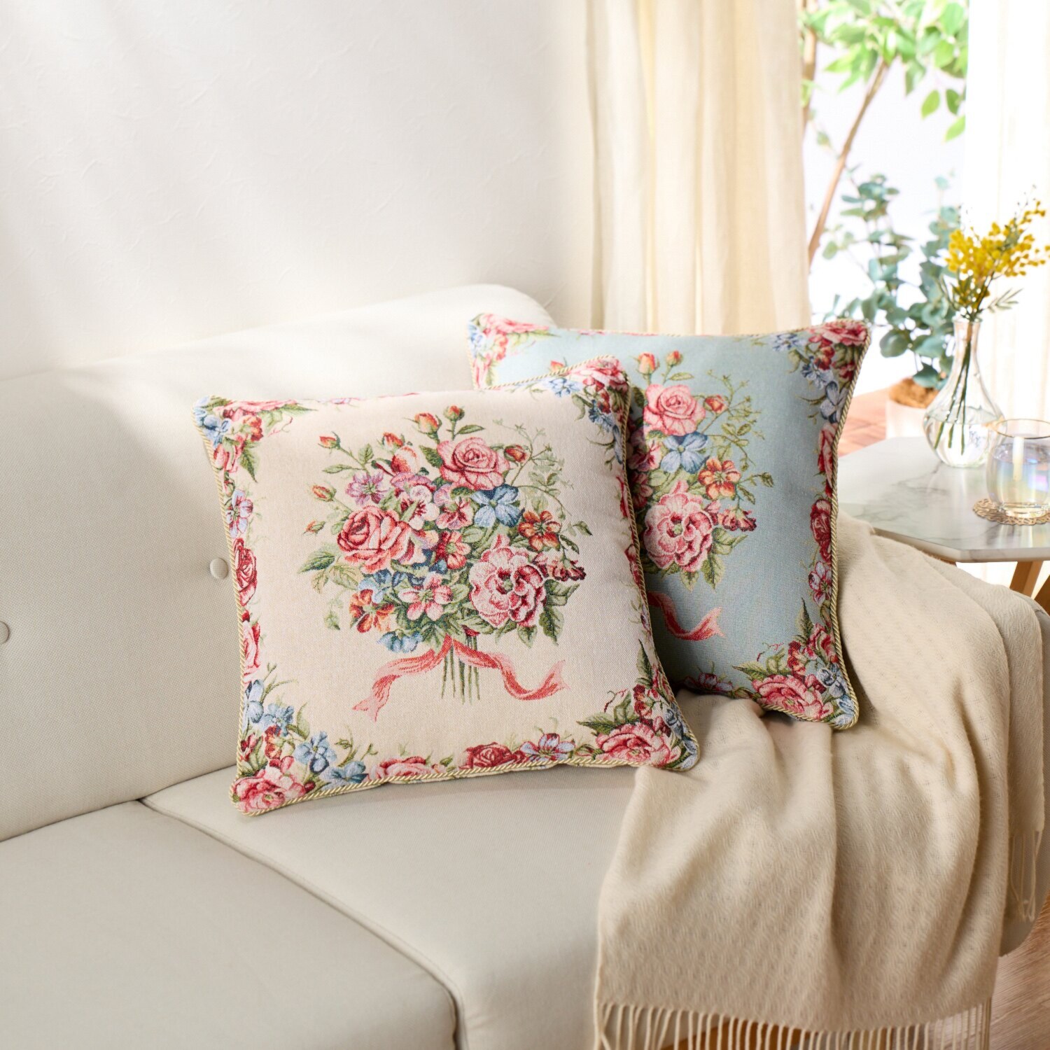 リバーシブル ゴブラン織クッション ２色組